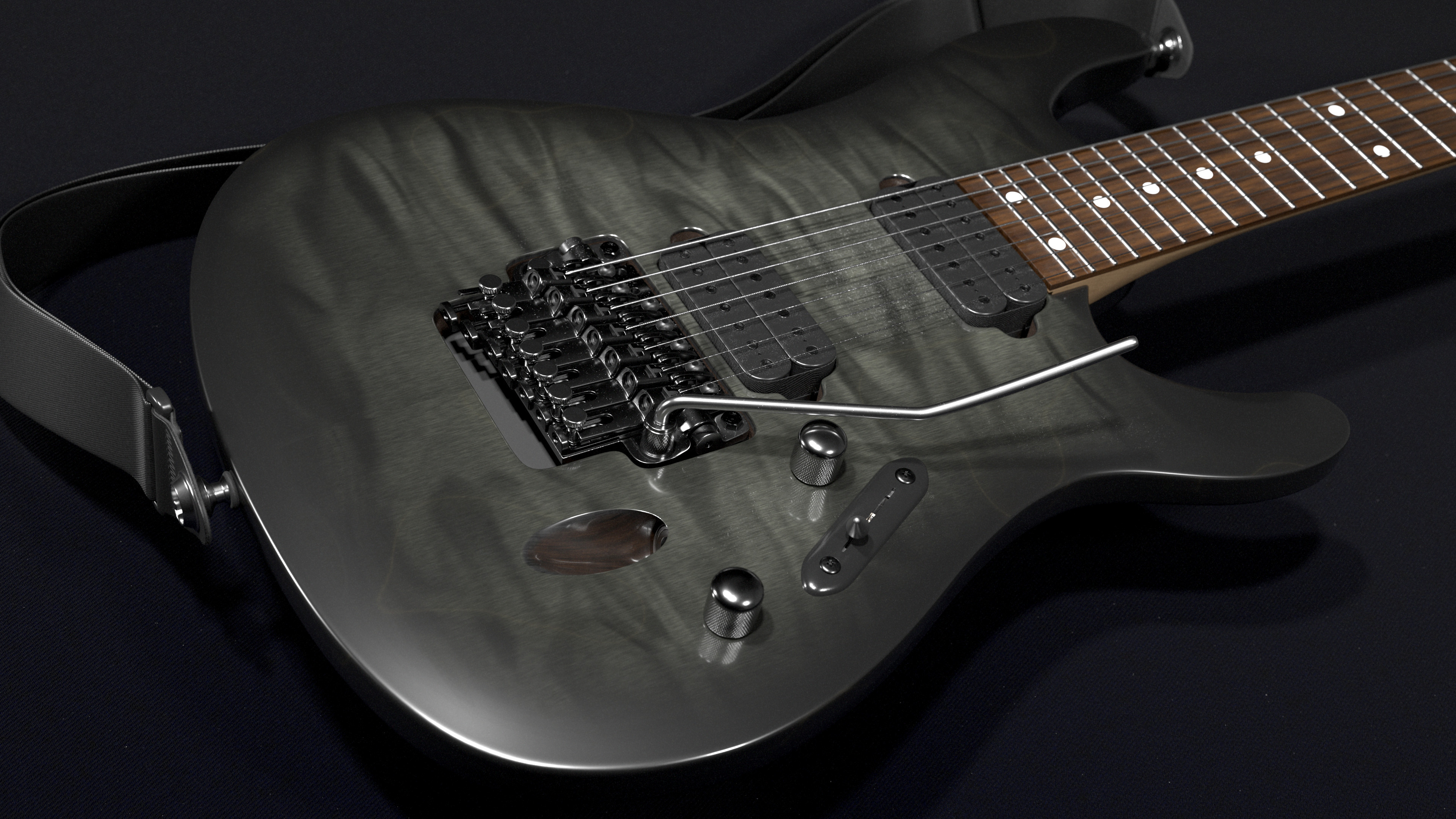 Rendered in Cycles. I tried to closely match Ibanez's guitar photography.