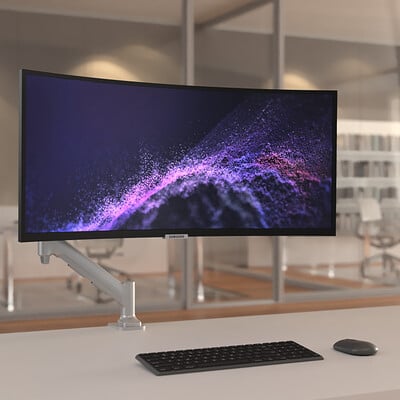 3D Rendered Office with Sleek Monitor Setup