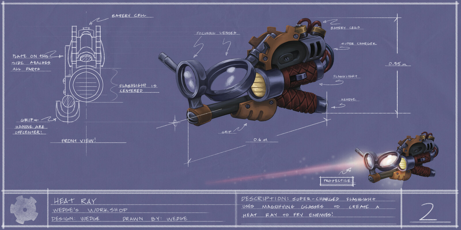 We needed kid-friendly combat that was also "toyetic."  Which meant blasters, but I wanted to avoid triggers completely so everything is switches or cranks or nozzles, etc.  These were some of the first concepts for the MMO project I made.