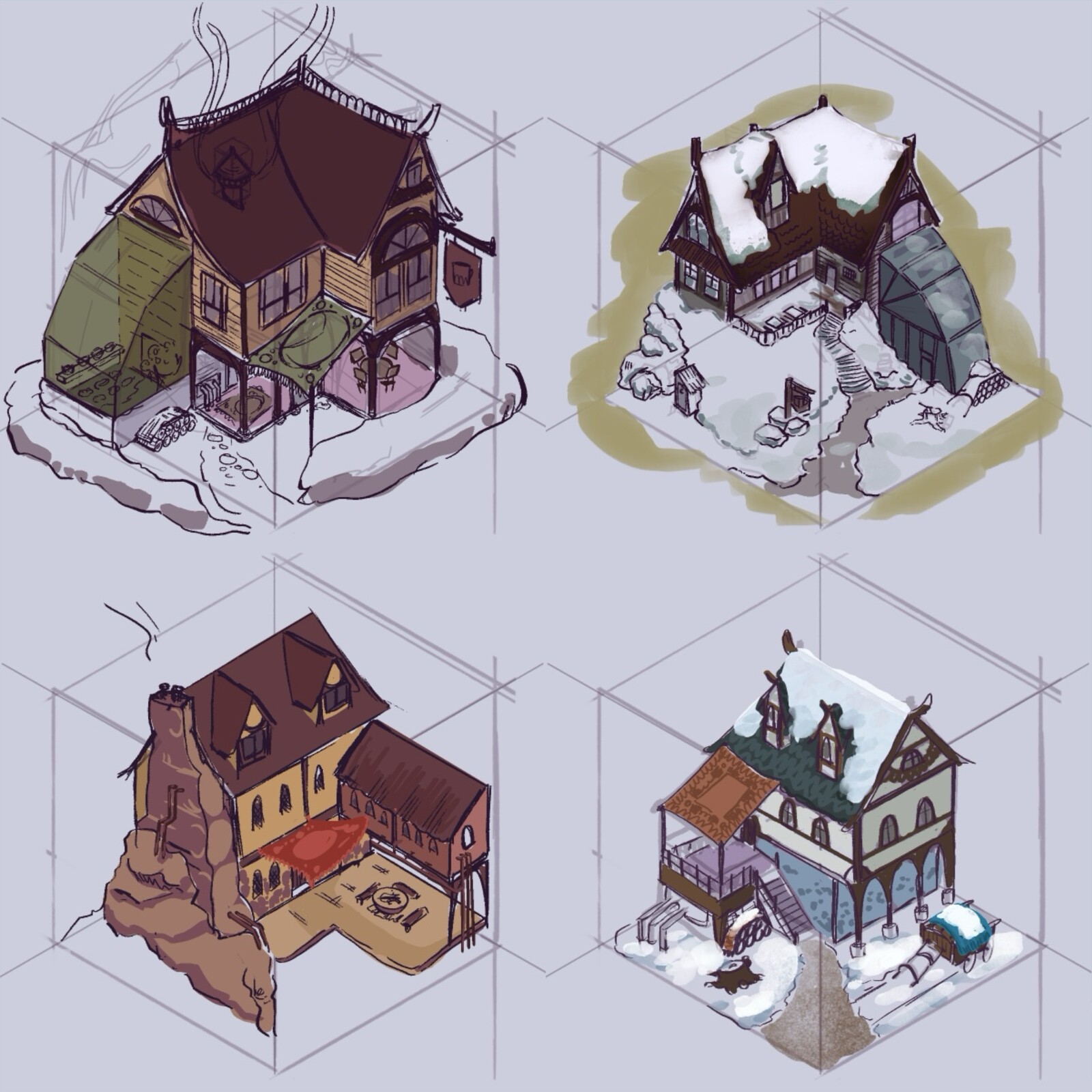 Concept thumbnails for Isometric building - Tavern 