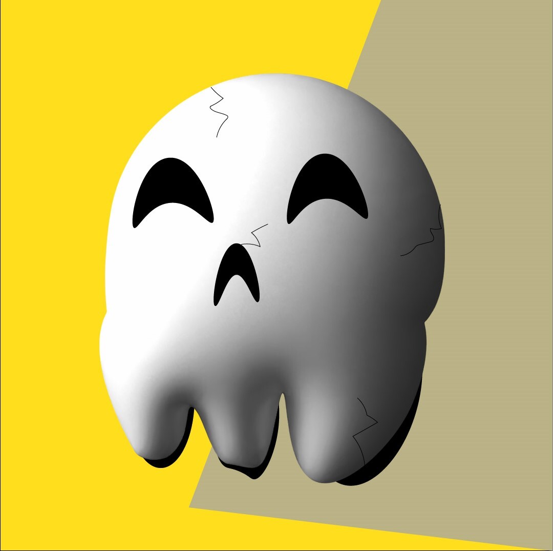 3D character skull put together Adobe Illustrator. I combined vector shapes and created the 3D effect then placed flat shapes on top of the skull to add a cartoonish depth. 