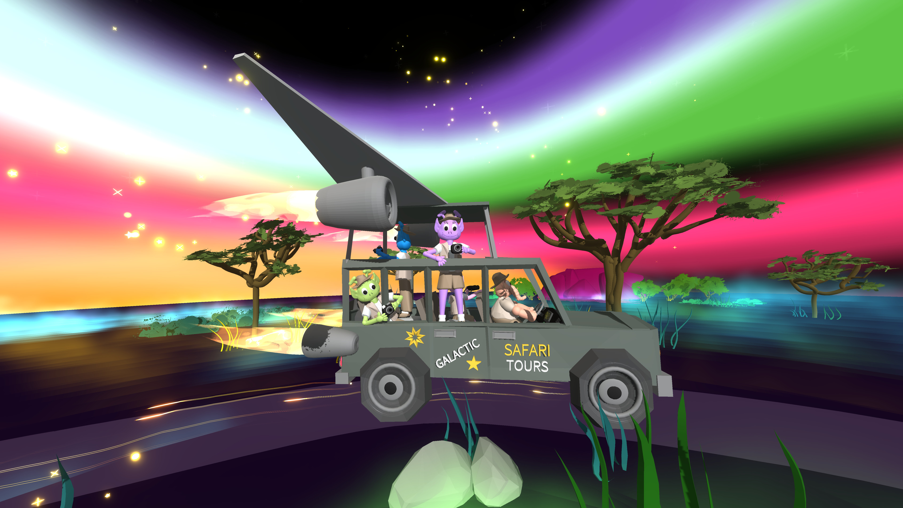 Galactic Safari jeep with alien family