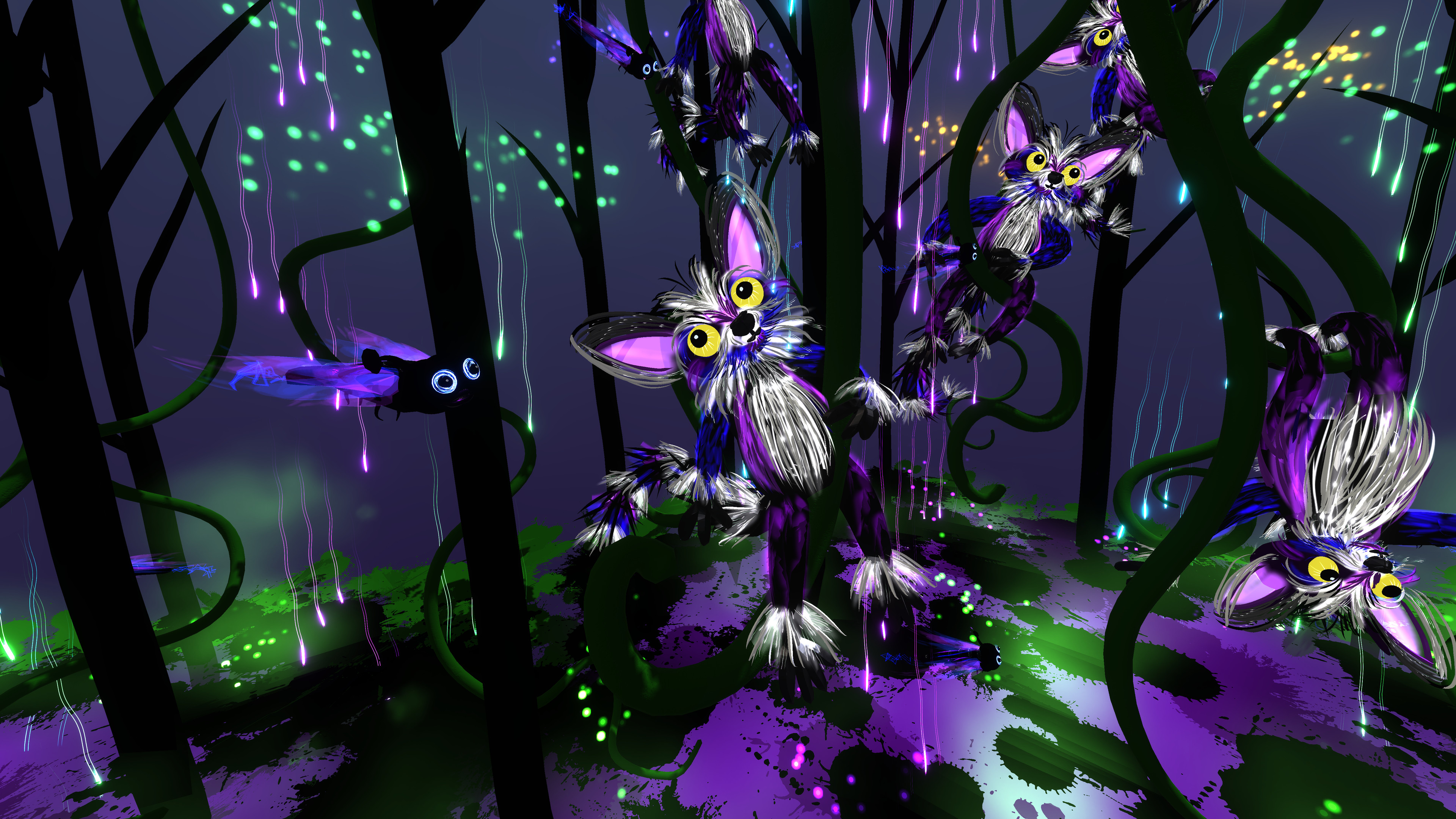 Pwiffles in luminescent forest, also featured in Galactic Safari show