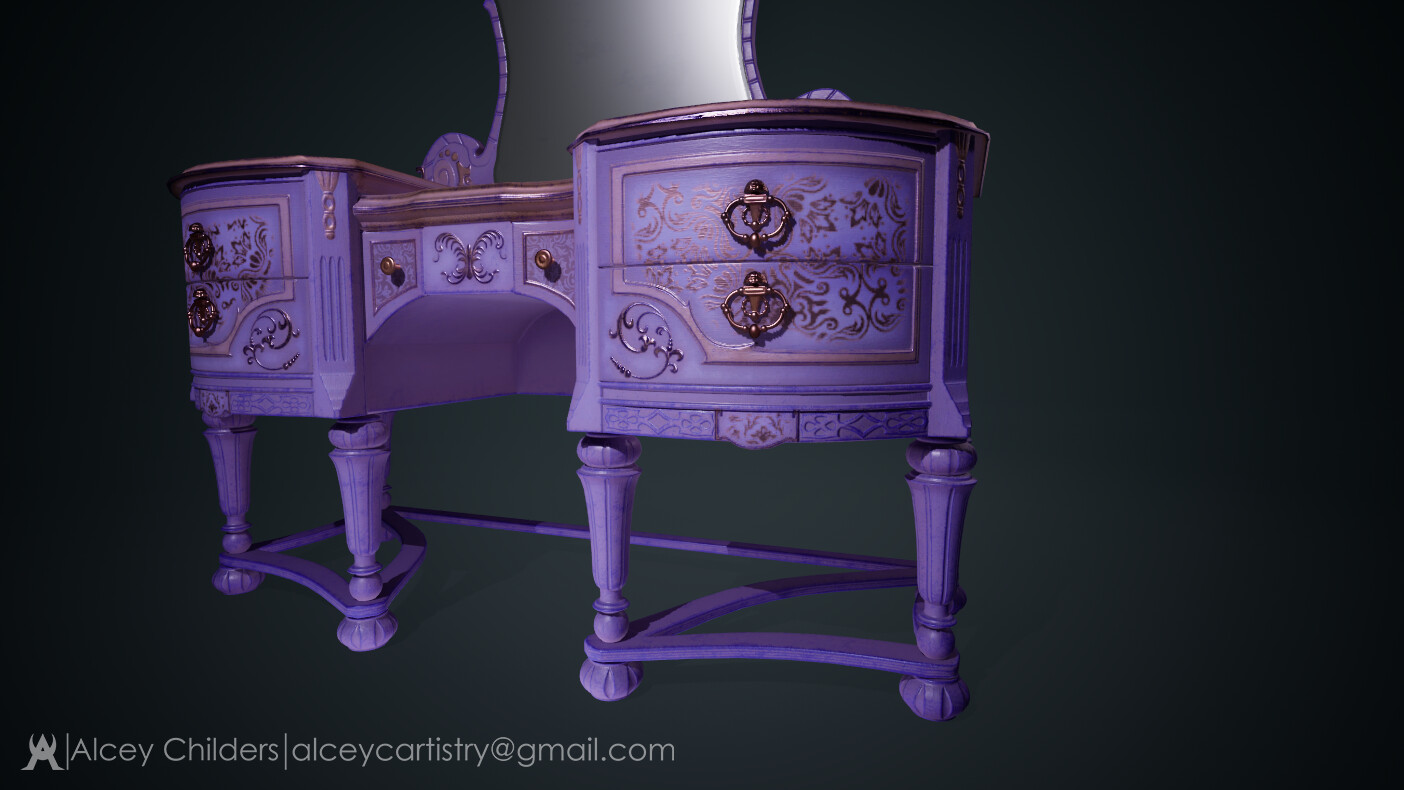 Close up view of legs and drawers.
Rendered in Unreal.