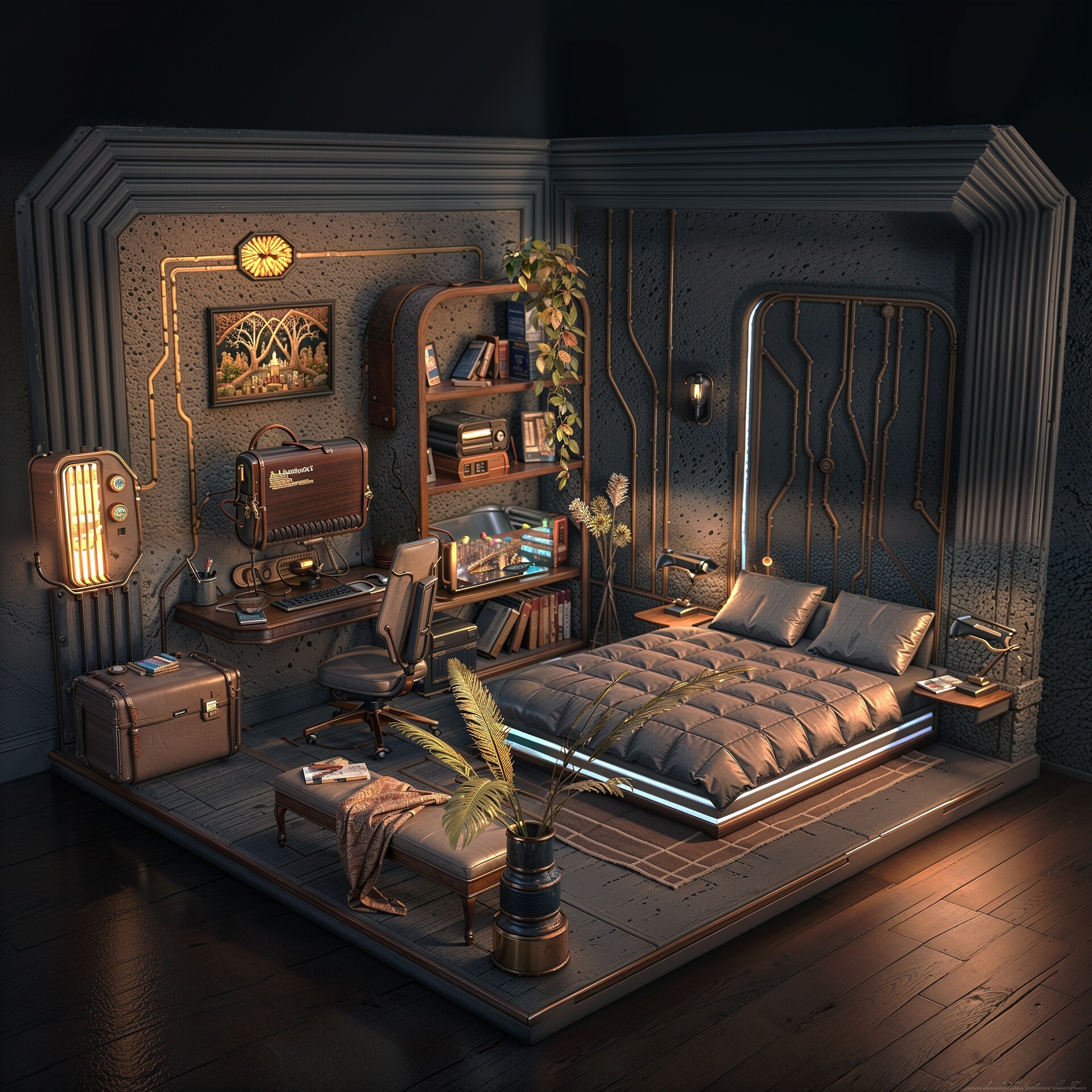 ArtStation - Stylized retro Futuristic bedroom