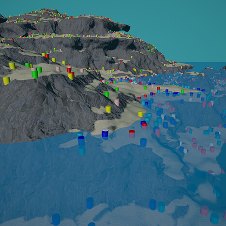 Biome specific actor generation possible by testing each voxel in a given chunk for a valid actor. Valid actors are added to an append buffer and sorted with Bitonic Merge Sort algorithm. They are rendered with Graphics.RenderMeshIndirect.