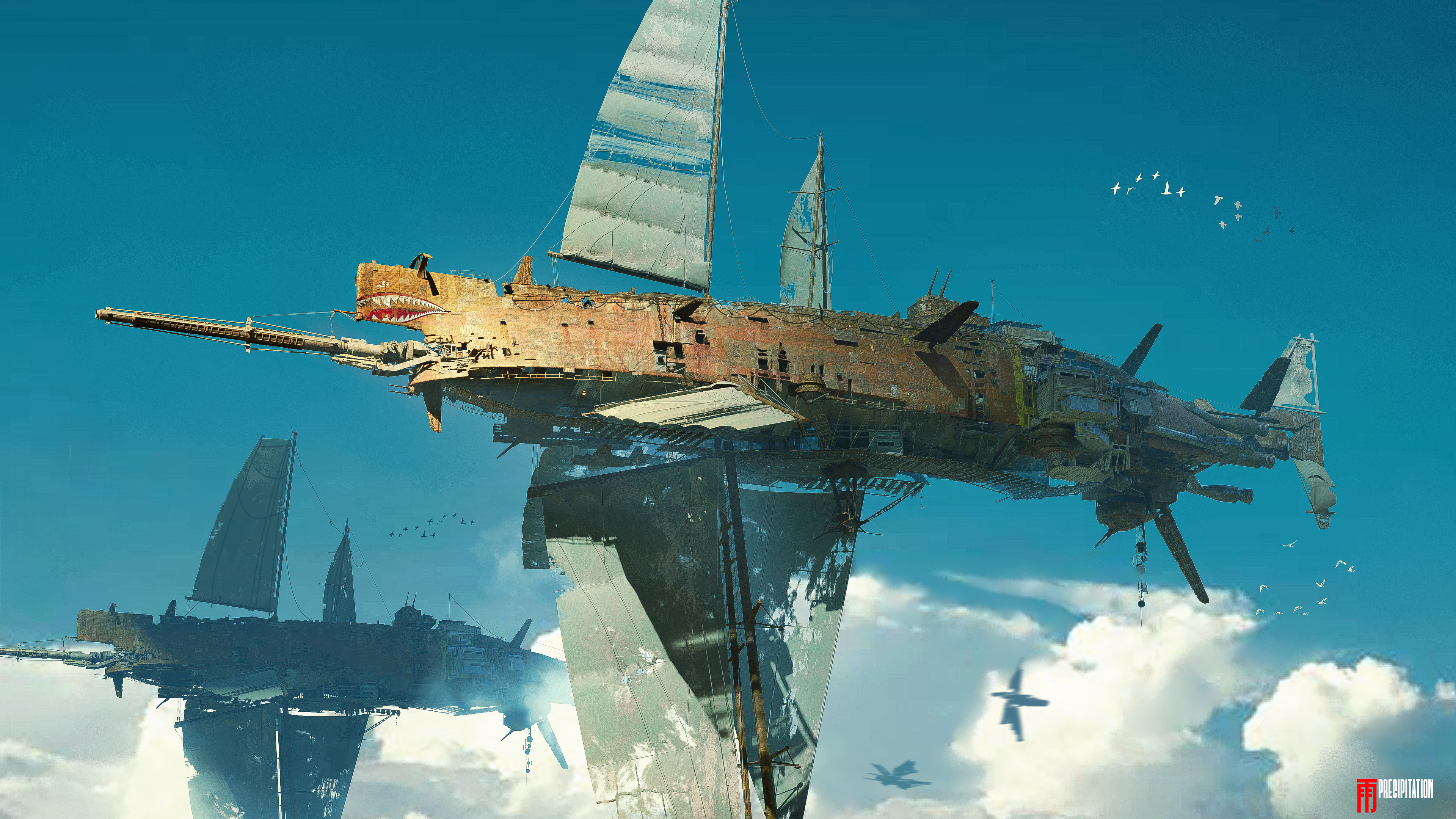 Because the Union Stratoreservoir took away Exile people's rainwater, therefore Exile people built these combat airships using salvaged sea vessels with seized Union weaponries to fight back.