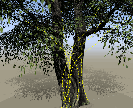 I generated forces from the trunk mesh to guide the growth of the secondary foliage.