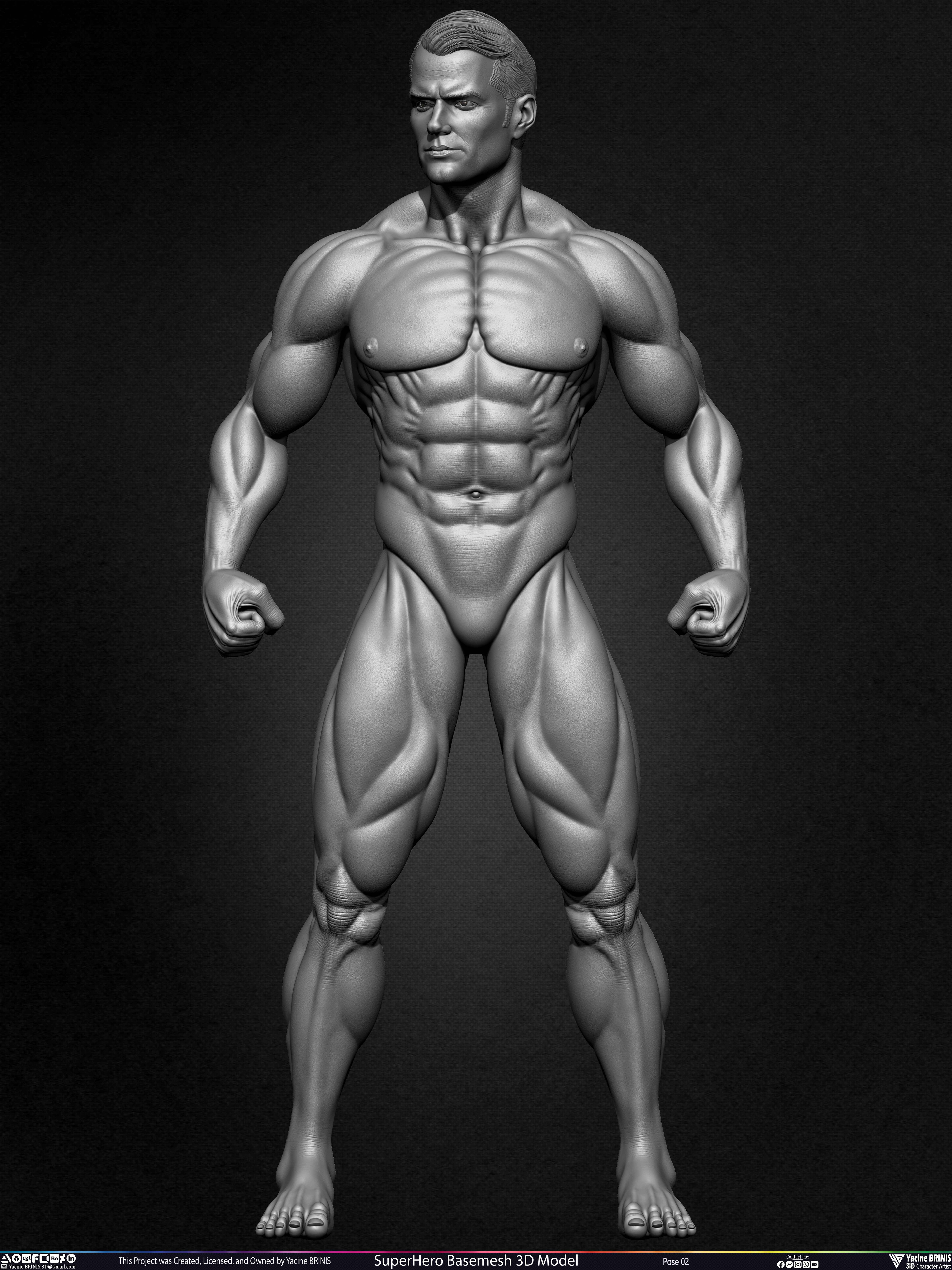 Super-Hero Basemesh 3D Model - Henry Cavill- Man of Steel - Superman - Pose 02 Sculpted by Yacine BRINIS Set 001