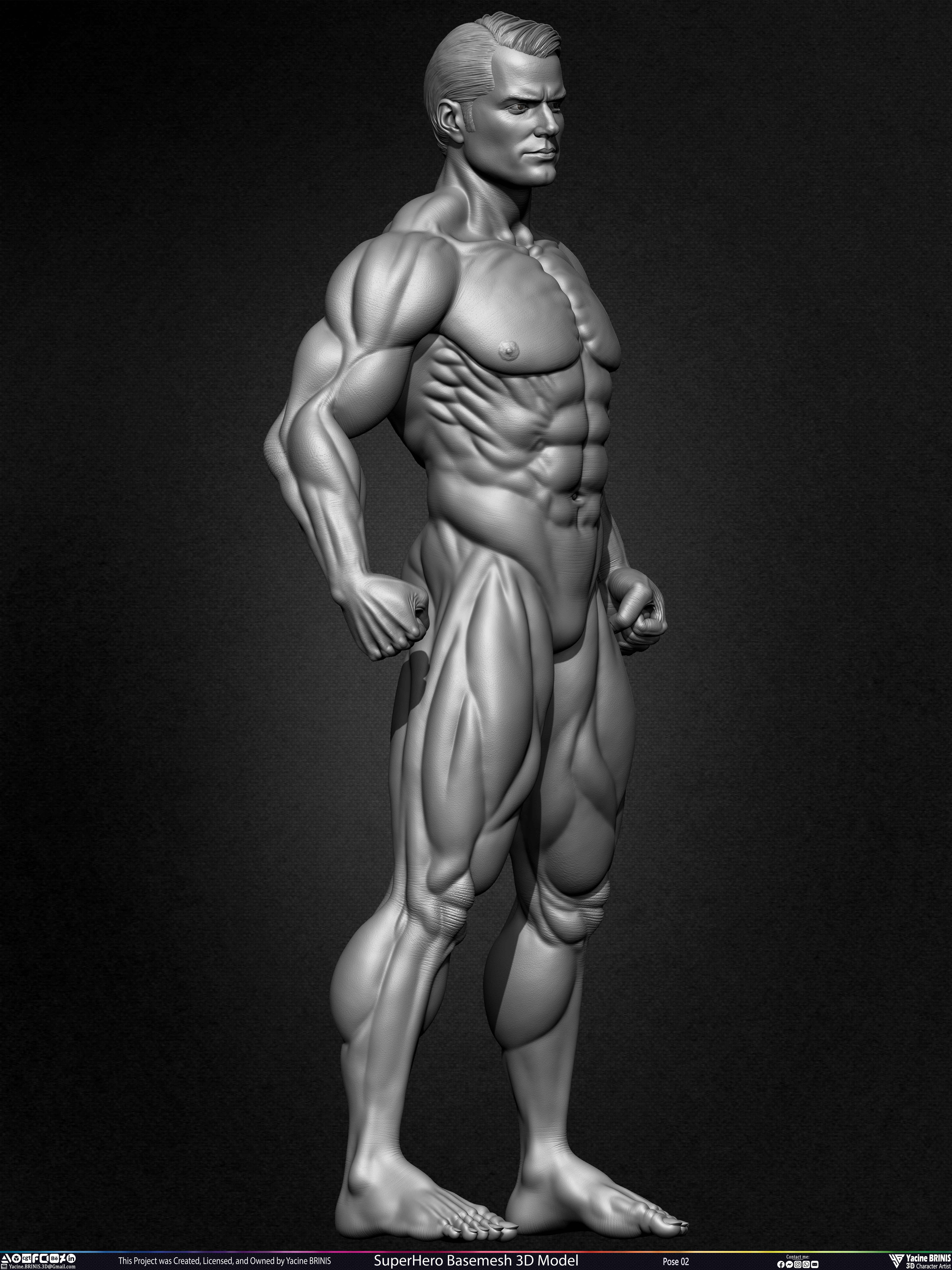 Super-Hero Basemesh 3D Model - Henry Cavill- Man of Steel - Superman - Pose 02 Sculpted by Yacine BRINIS Set 006