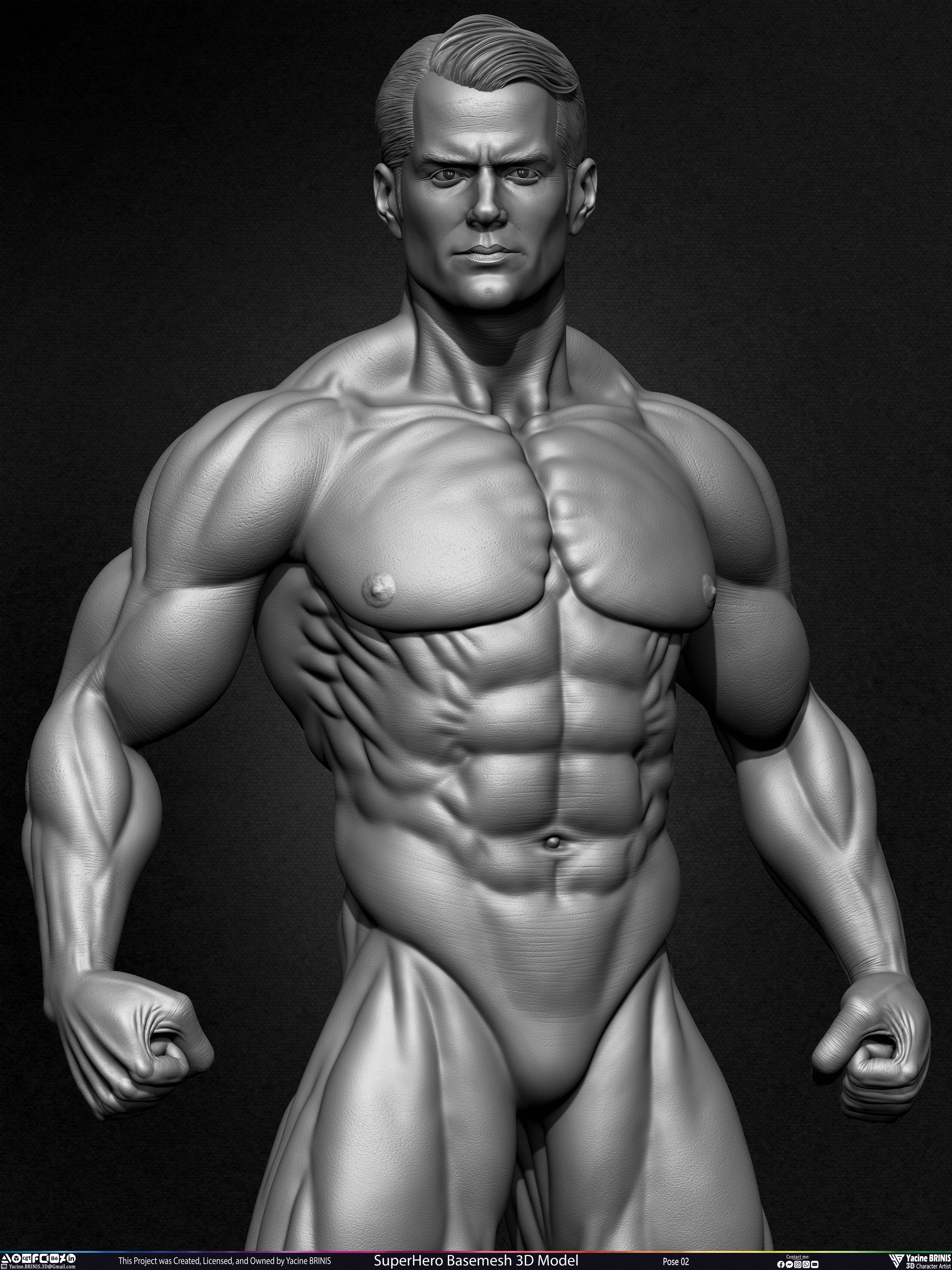Super-Hero Basemesh 3D Model - Henry Cavill- Man of Steel - Superman - Pose 02 Sculpted by Yacine BRINIS Set 015
