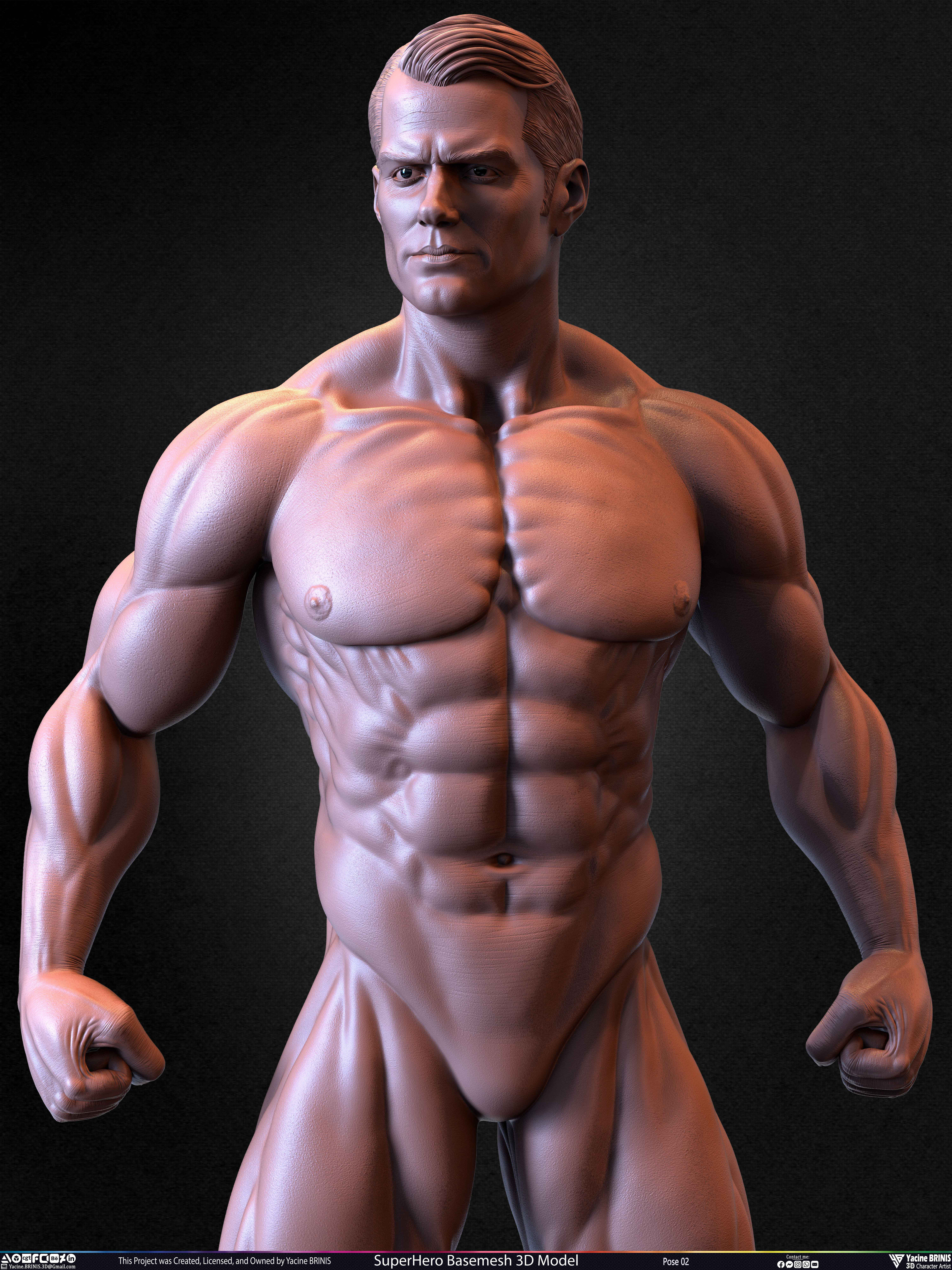 Super-Hero Basemesh 3D Model - Henry Cavill- Man of Steel - Superman - Pose 02 Sculpted by Yacine BRINIS Set 028