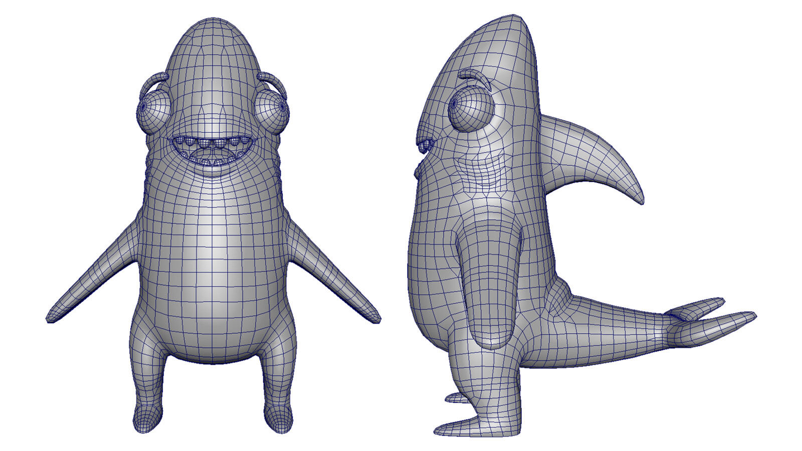 Sharky has a substantial increase in the amount of meshes that are compiled to create the final player model. Some of his outfits were traditionally box-modelled and others were sculpted and then retopologized.