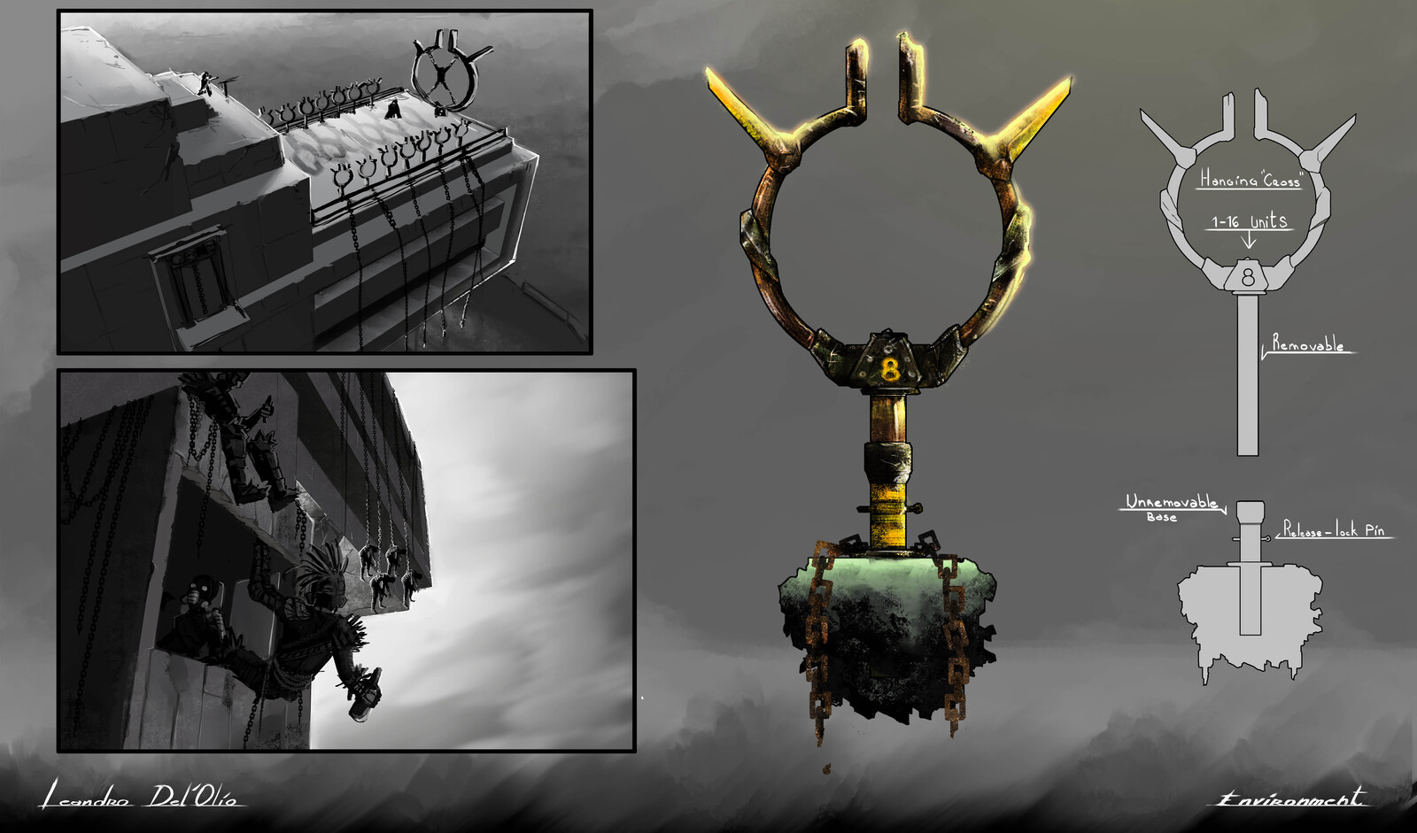 "Punishment Anchors"
this anchors are to hold the trespasser hung in them to die slowly by sun and weather.
The can be easily remove for repair. always resembling the symbol of the clan.