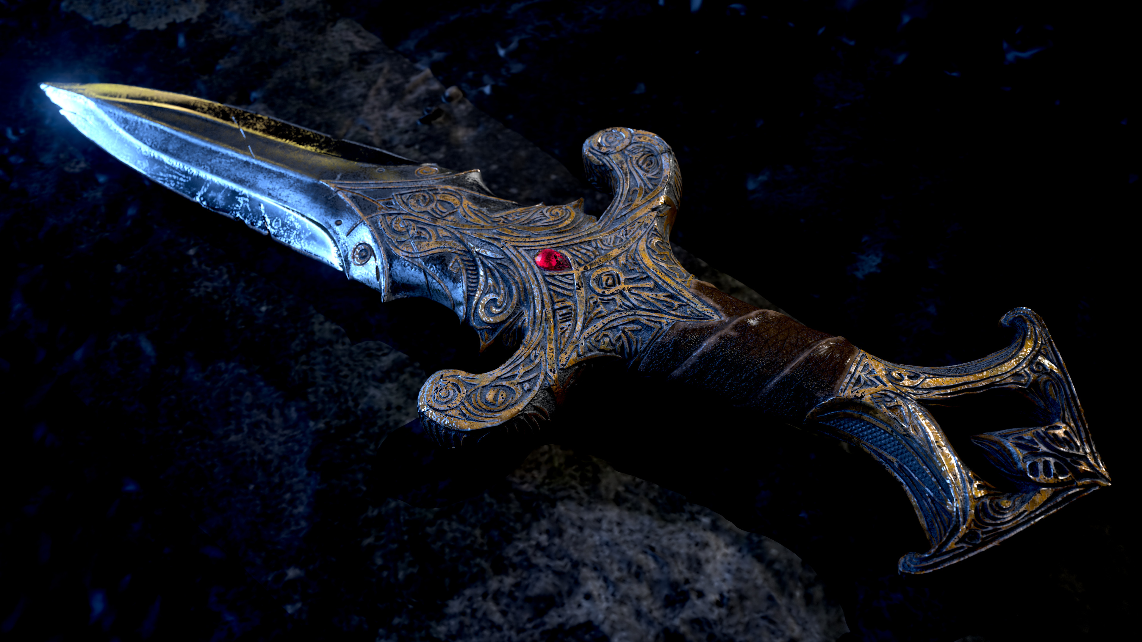 redshift render in Maya of the dagger model
