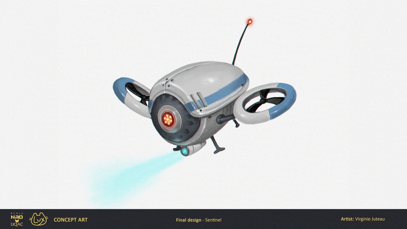 Final production image. The drone hovers and the little spotlight turns red when the player is detected.