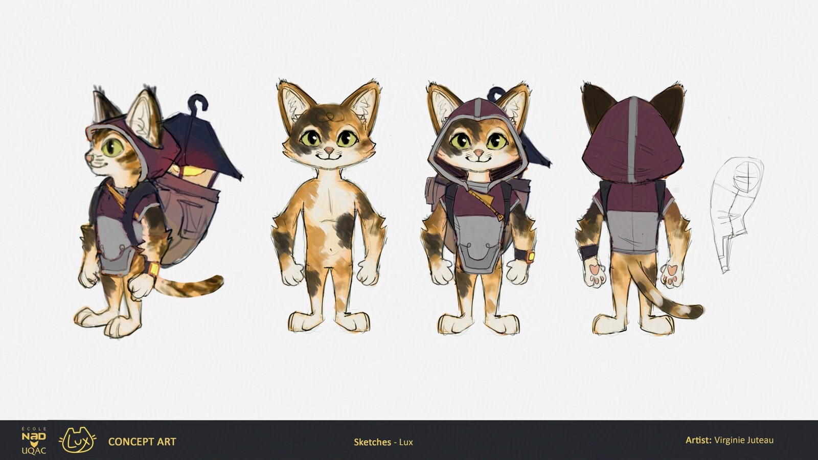 Preproduction sketches of Lux. The design became more and more grounded in reality and less medieval looking.