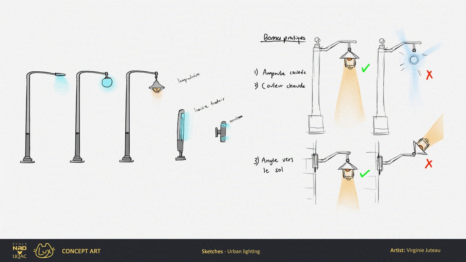 Preproduction sketches of the lamp post.