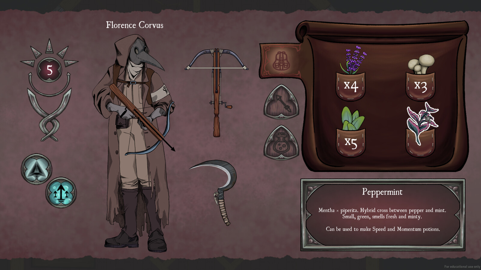 In-game screenshot of the ingredients part of the inventory