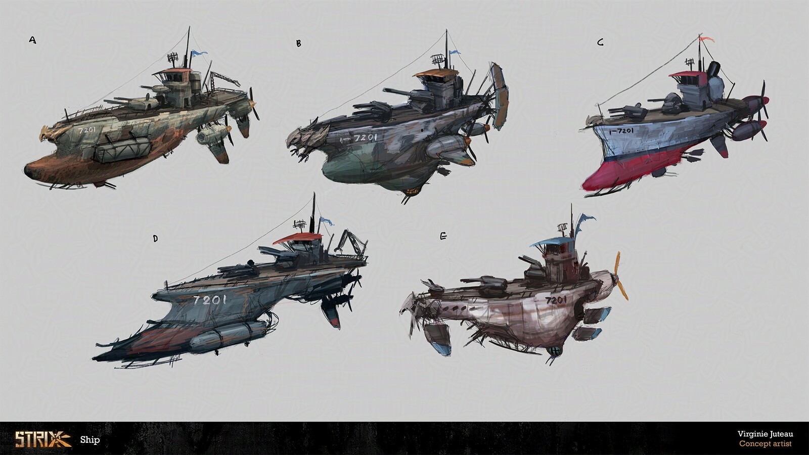 For the ship paint, we explored several palettes based on real warships.