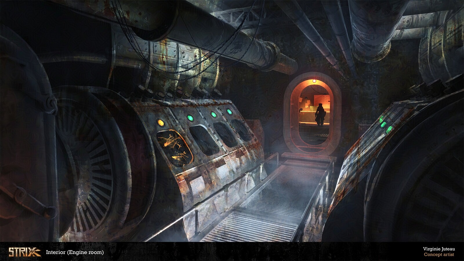The interior of the engine room is a bit darker and more industrial.