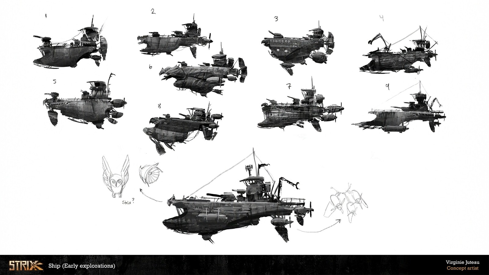 Here are some early silhouette explorations for the ship.