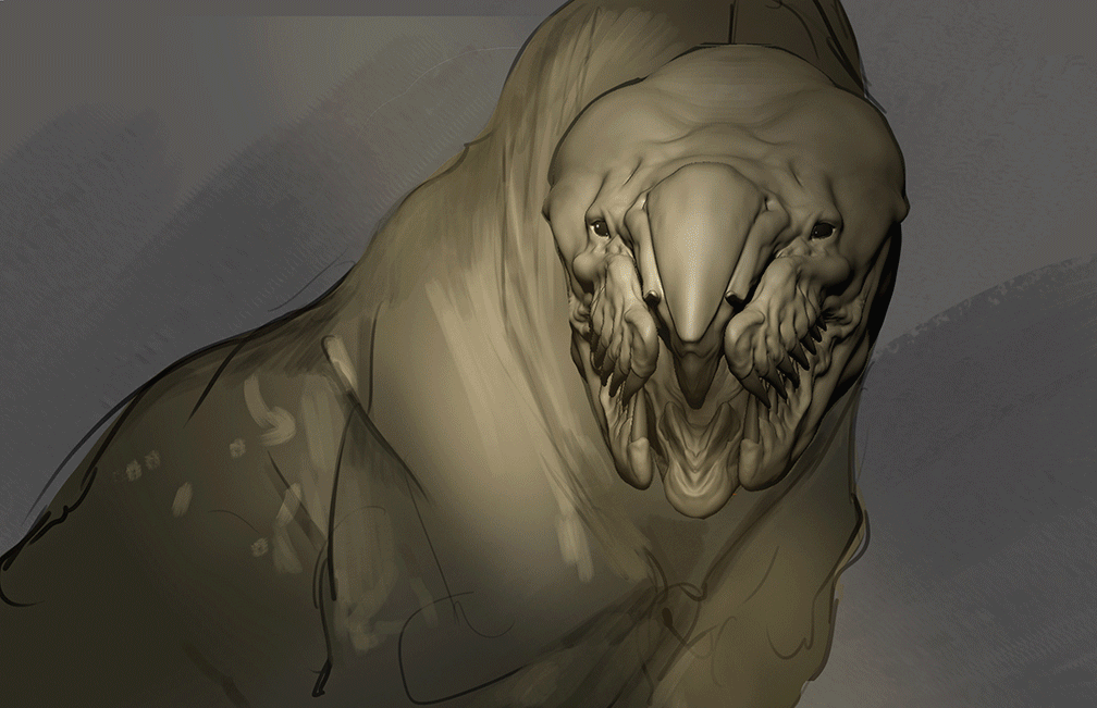 Painting process using rough sculpt.