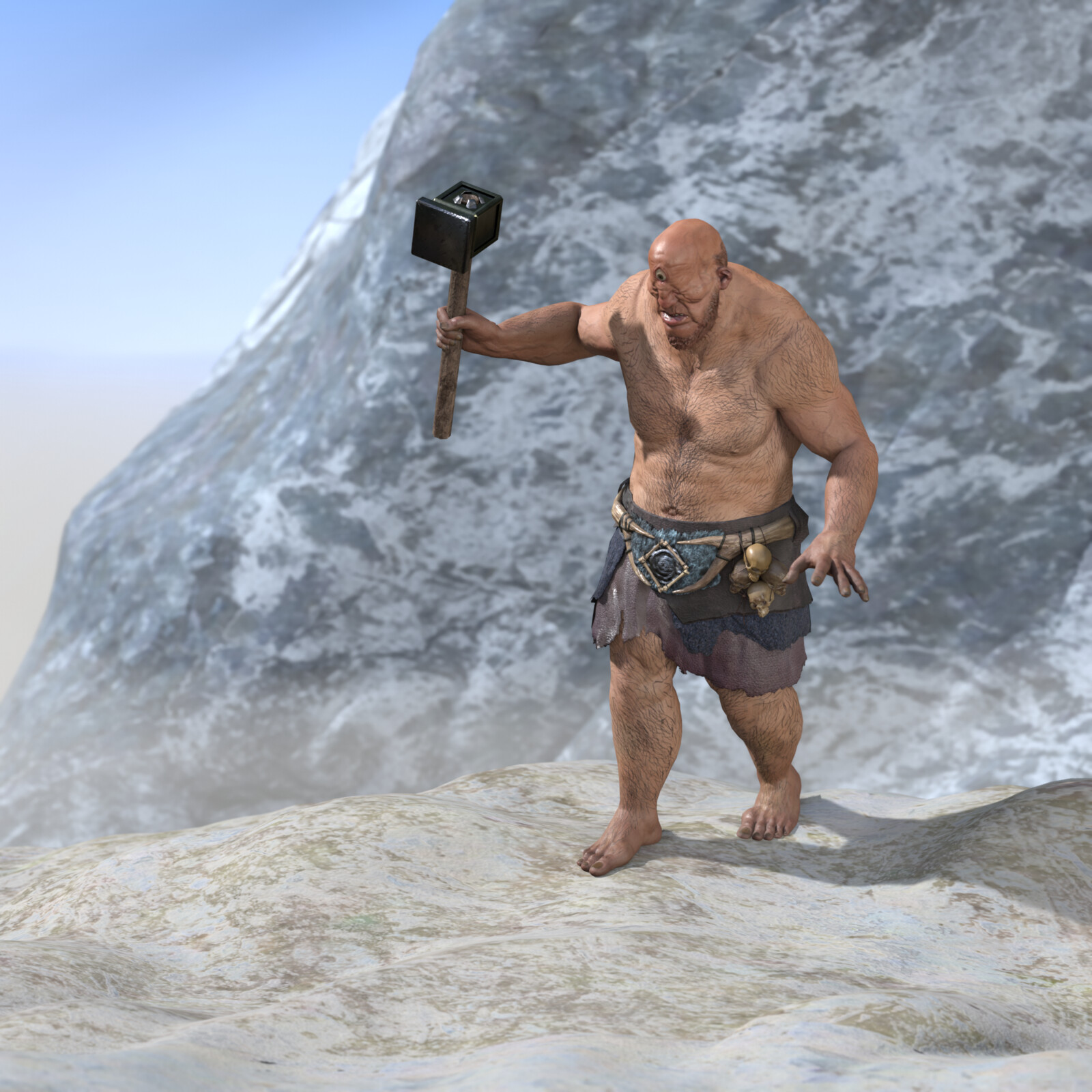 Real time Cyclop character re-meshed, textured and rigged. Base sculpt and concept Art were provided by Failfection.