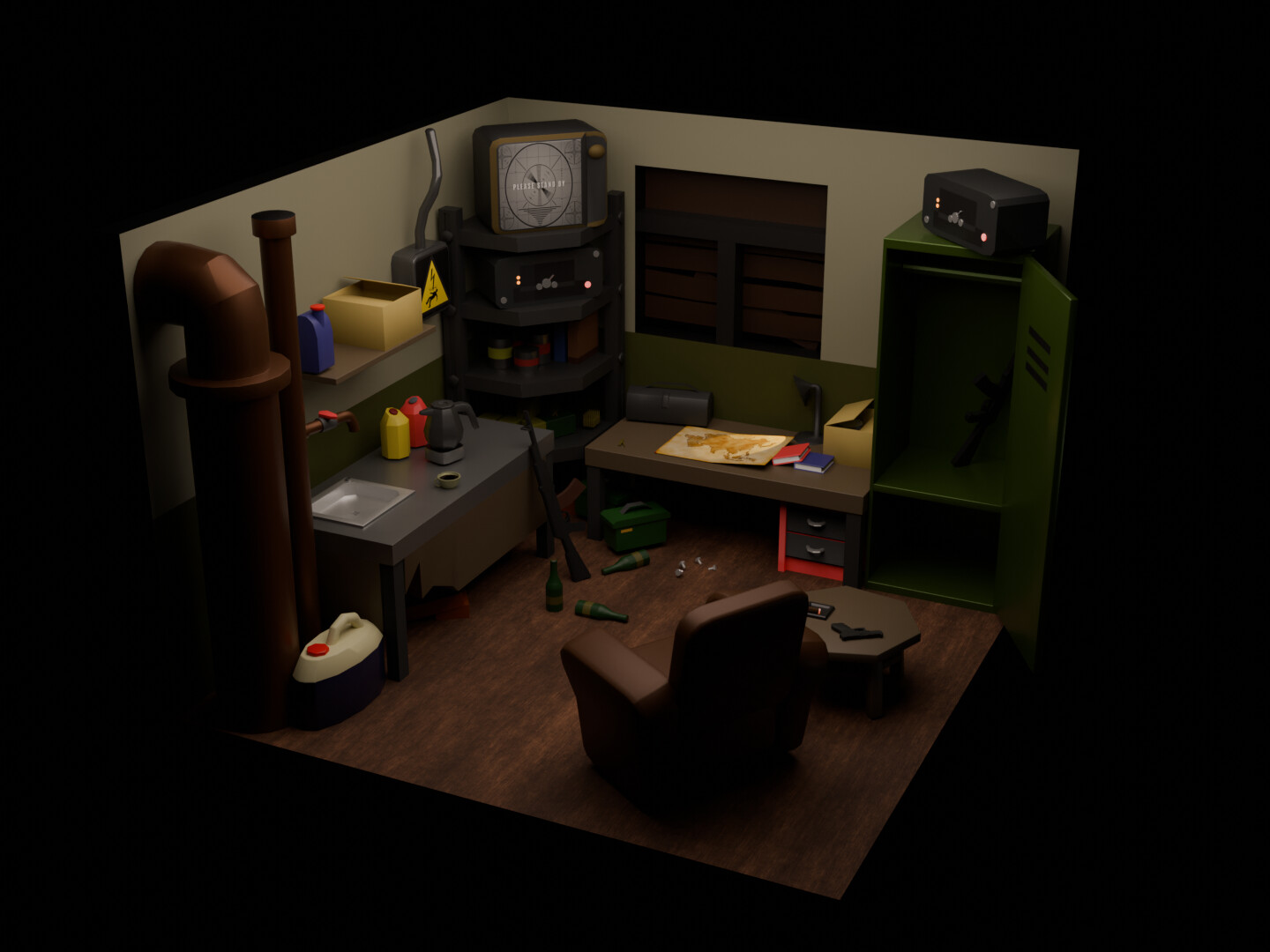 ArtStation - Post Apocalyptic isometric room