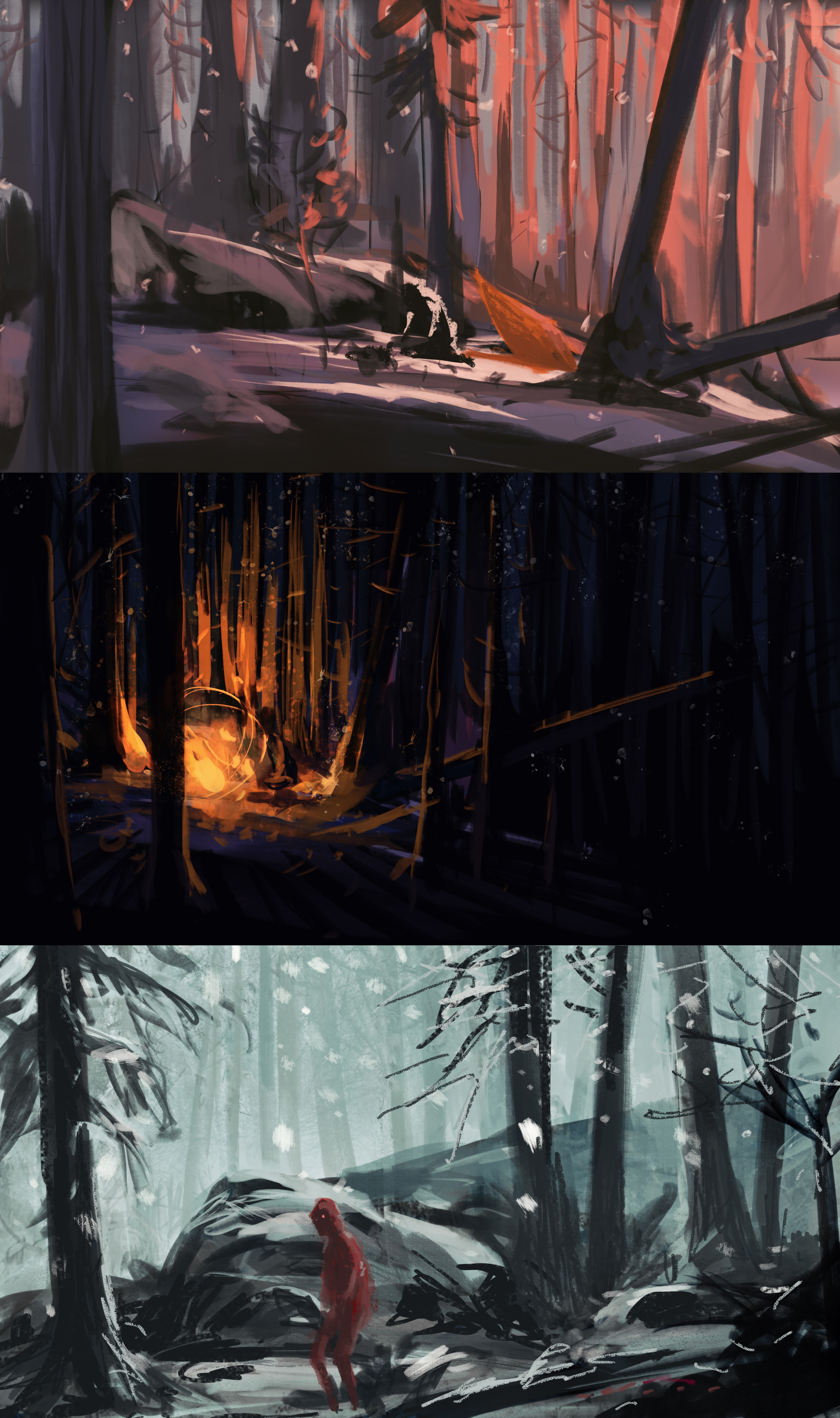 Some quick color keys. Originally there was a dusk intro transitioned into night that offered nothing to the story.