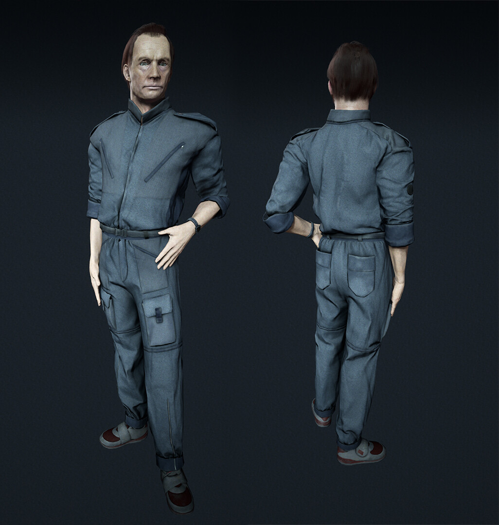 The model rigged and posed.