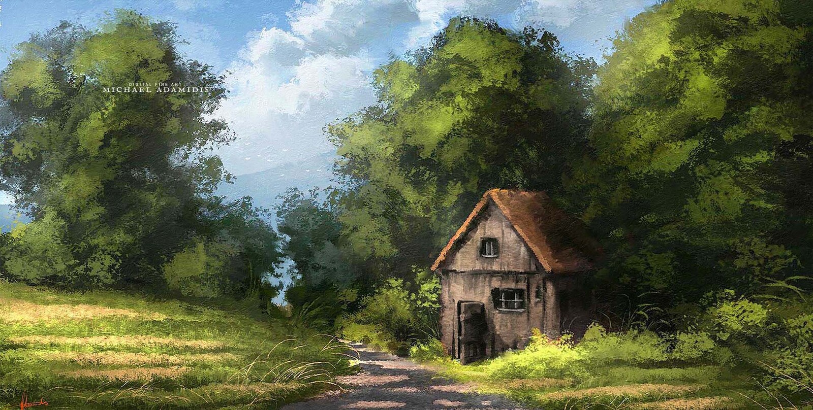 Trees and Barn - Digital Landscape Painting