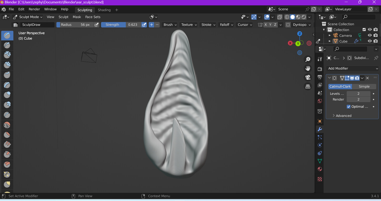 Sculpted ears, front