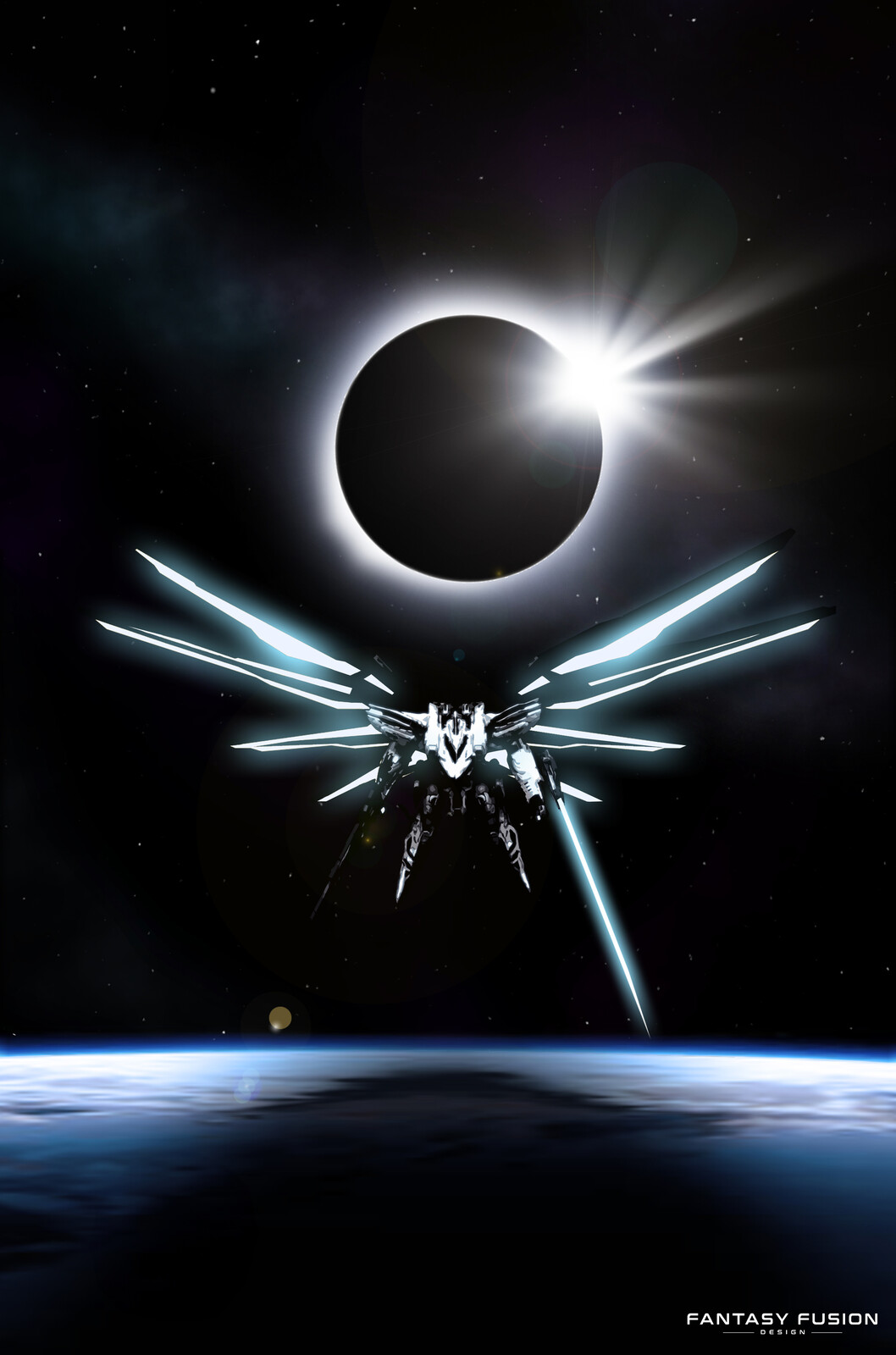Alteration of Armored core model with new wing concept in space during an eclipse.