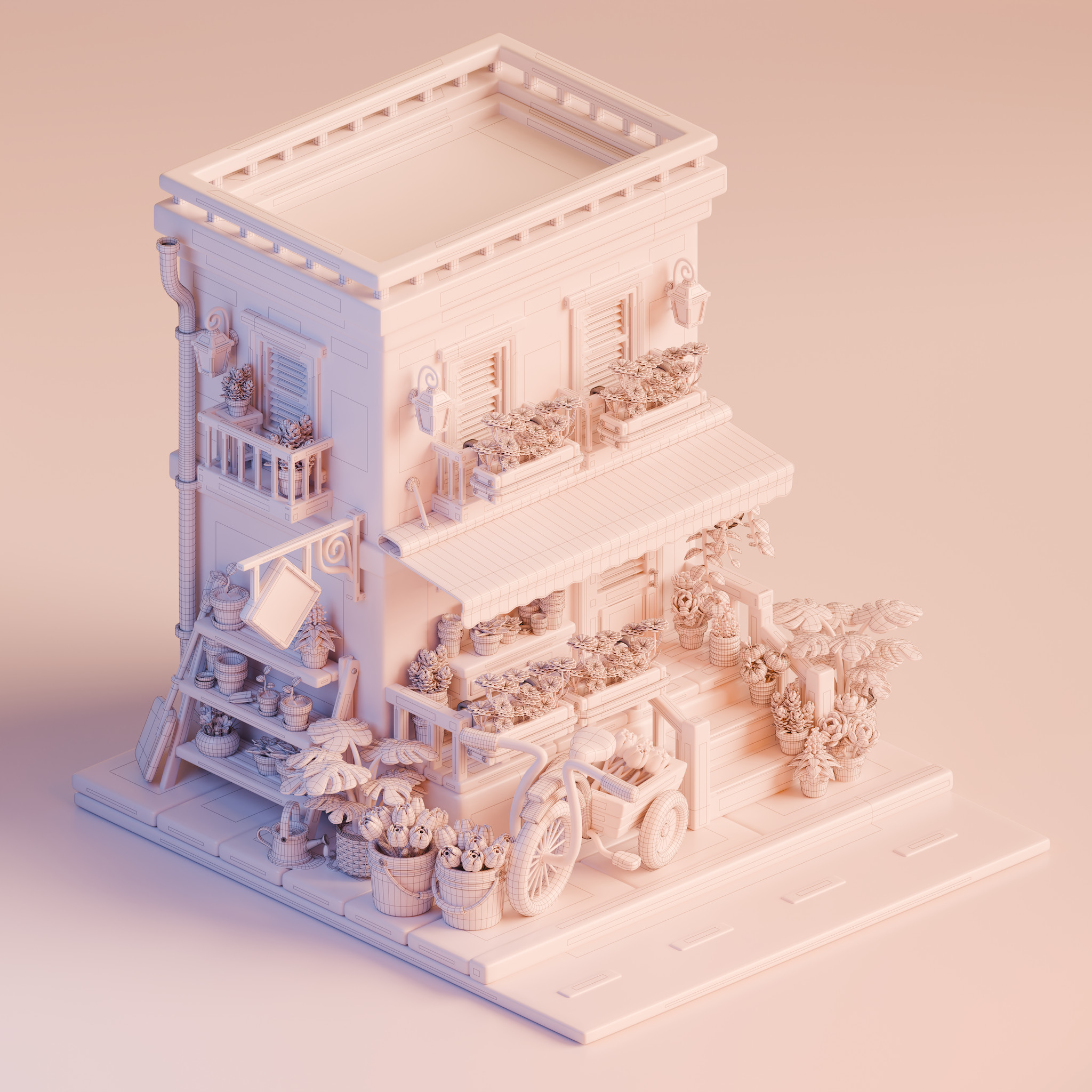 Clay with wireframe