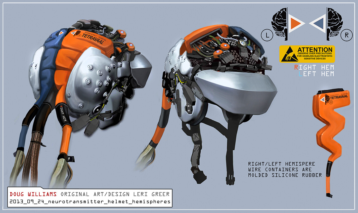 Helmet designed/concept by Leri Greer. I added the right left silicone housing tubes a new visor.