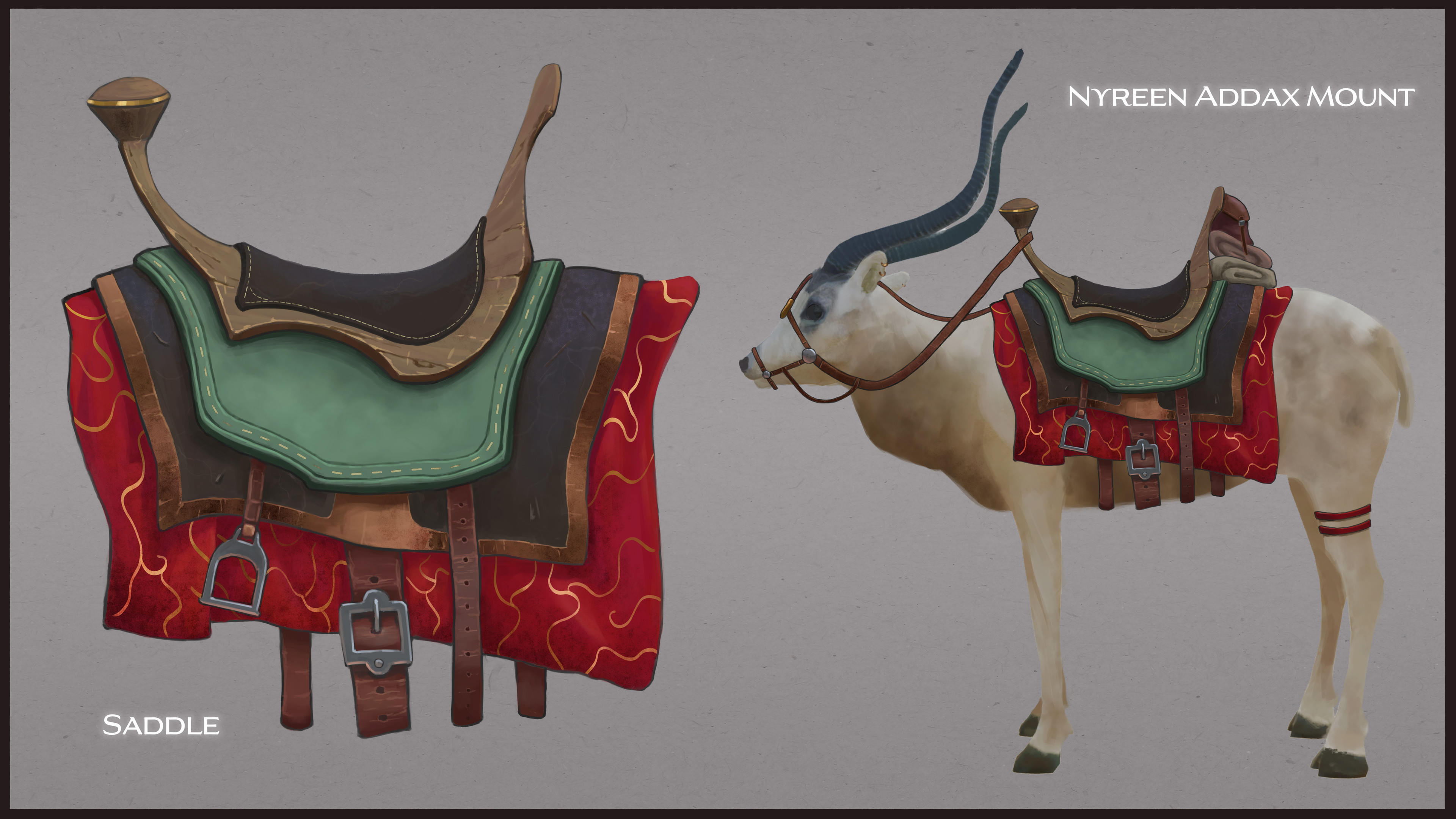 Merchants and travellers around the desert city of Nyreen use a species of Addax, a type of antelope, to cover long distances.