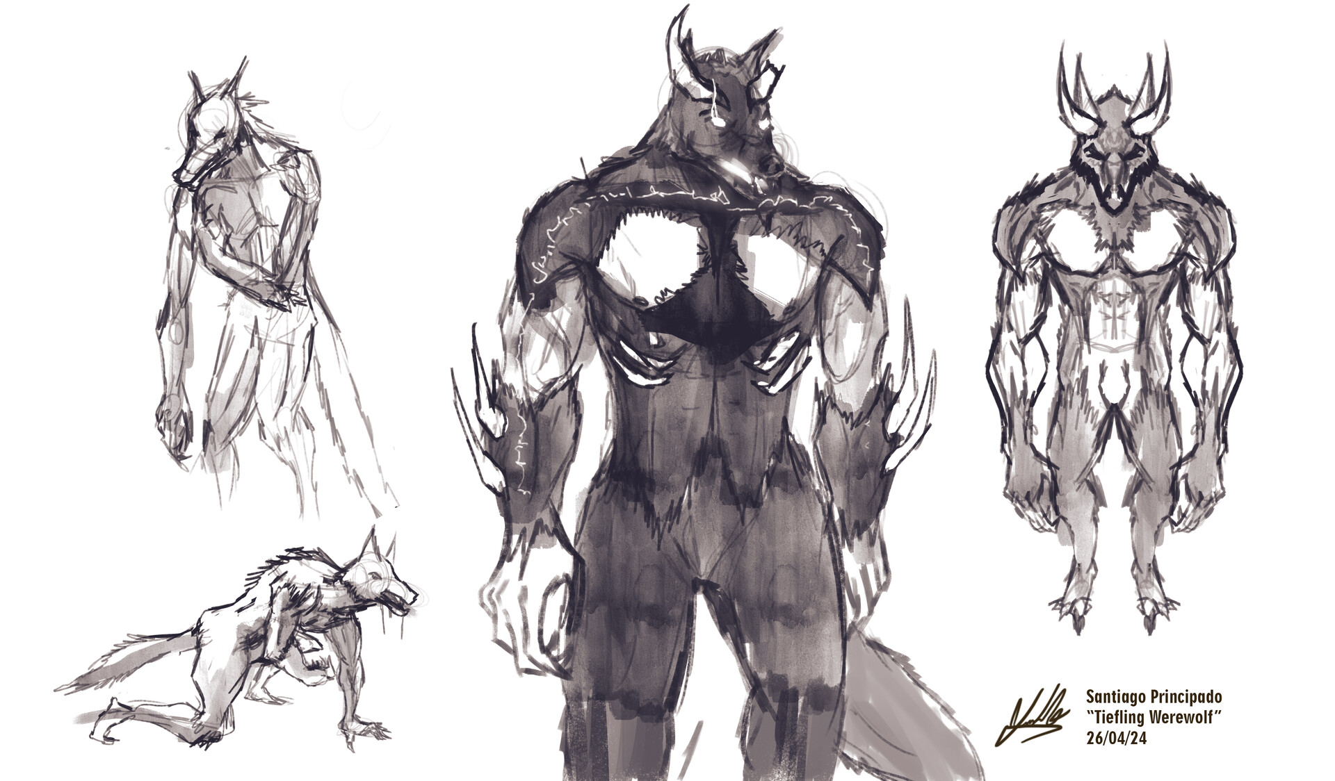 ArtStation - Tiefling Werewolf. Quick 30 minutes sketches.