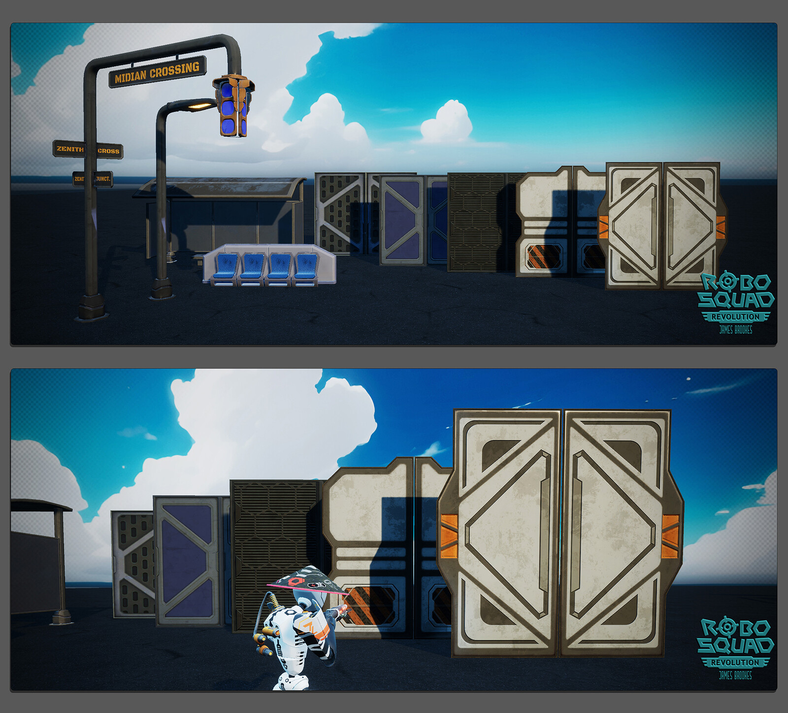 Asset Lineup
in-editor (above), in-game (lower)