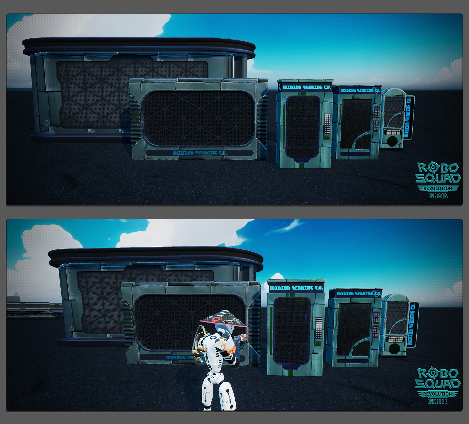 Asset Lineup
in-editor (above), in-game (lower)