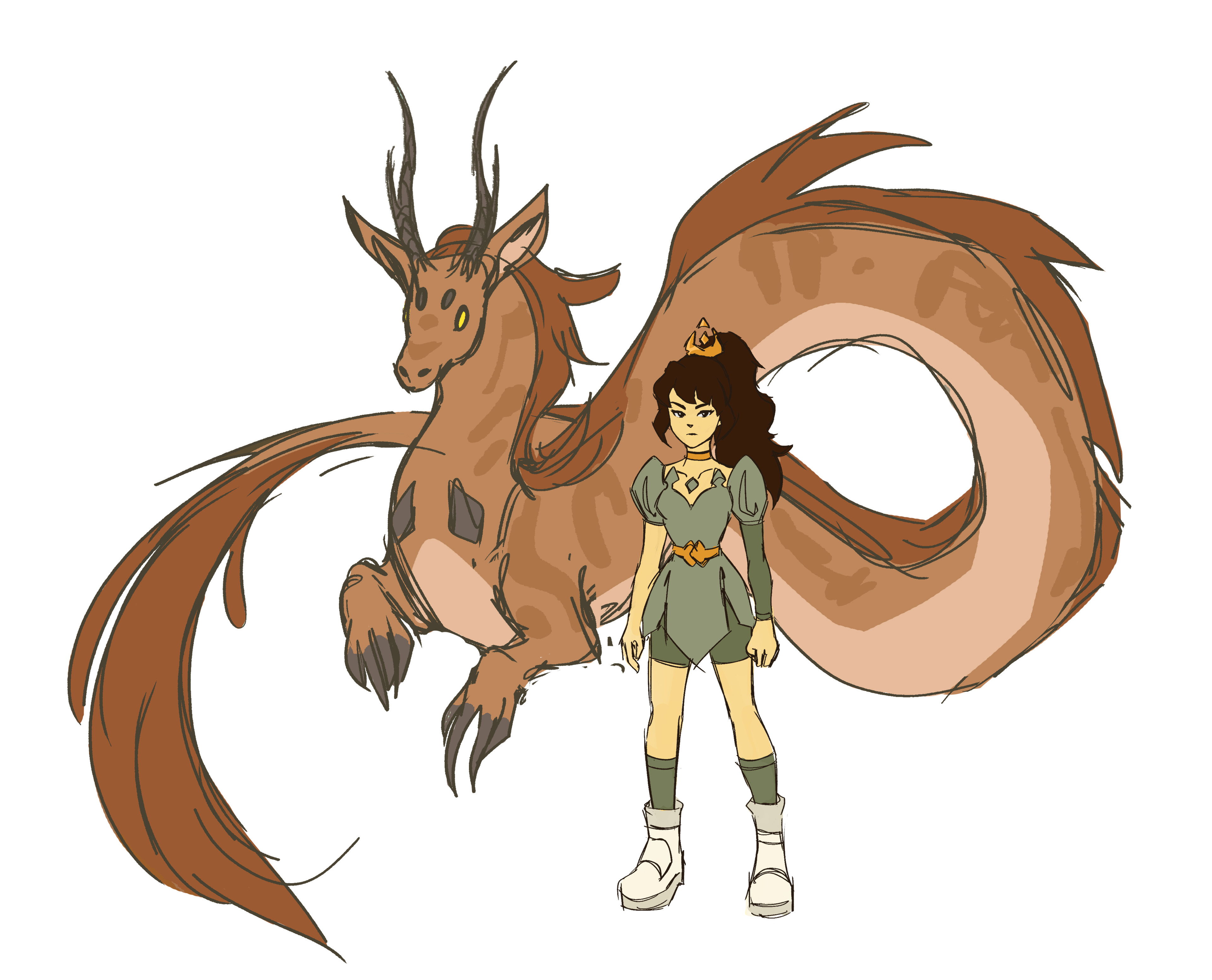 Princess with Dragon Sketch