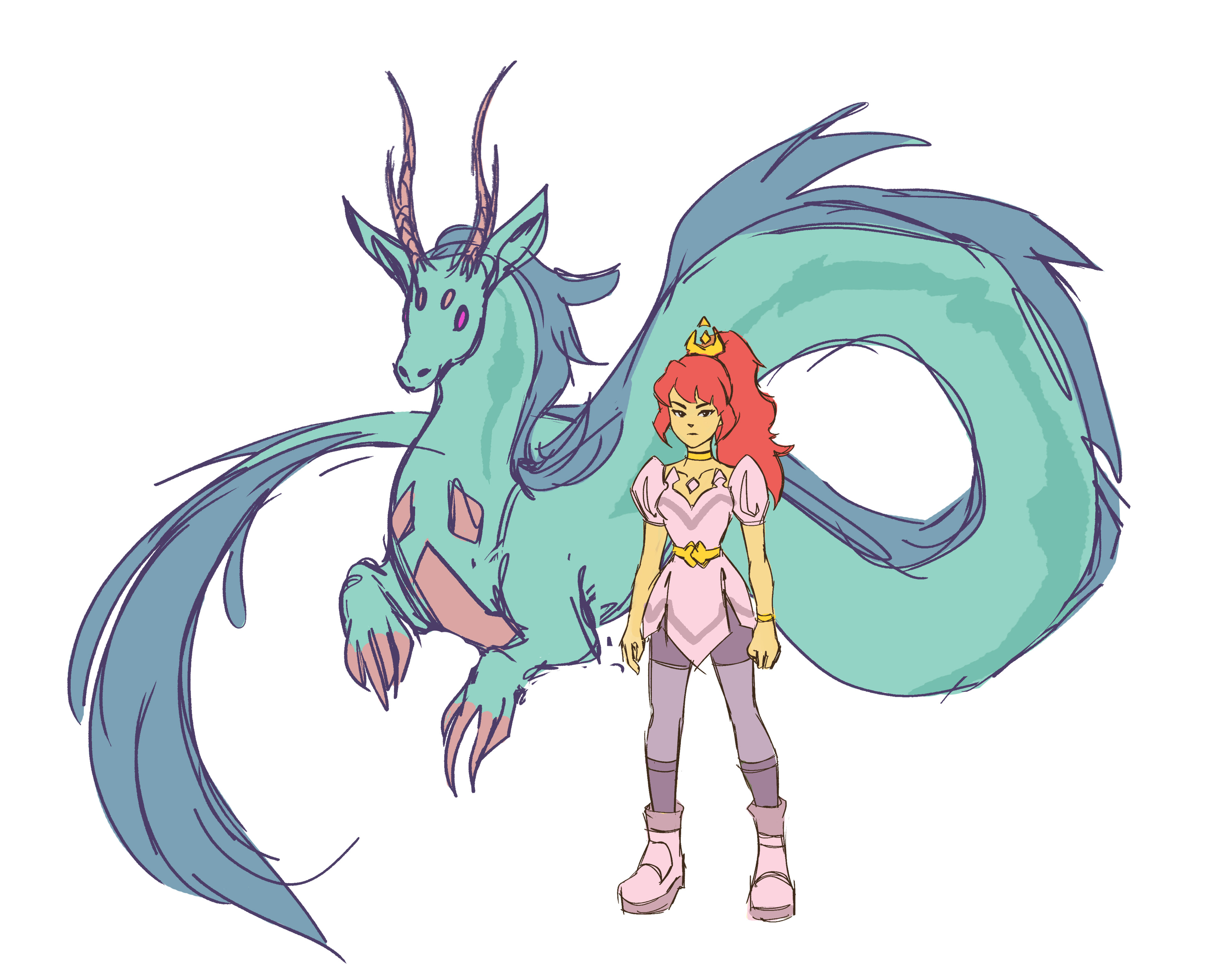 Princess with Dragon Sketch