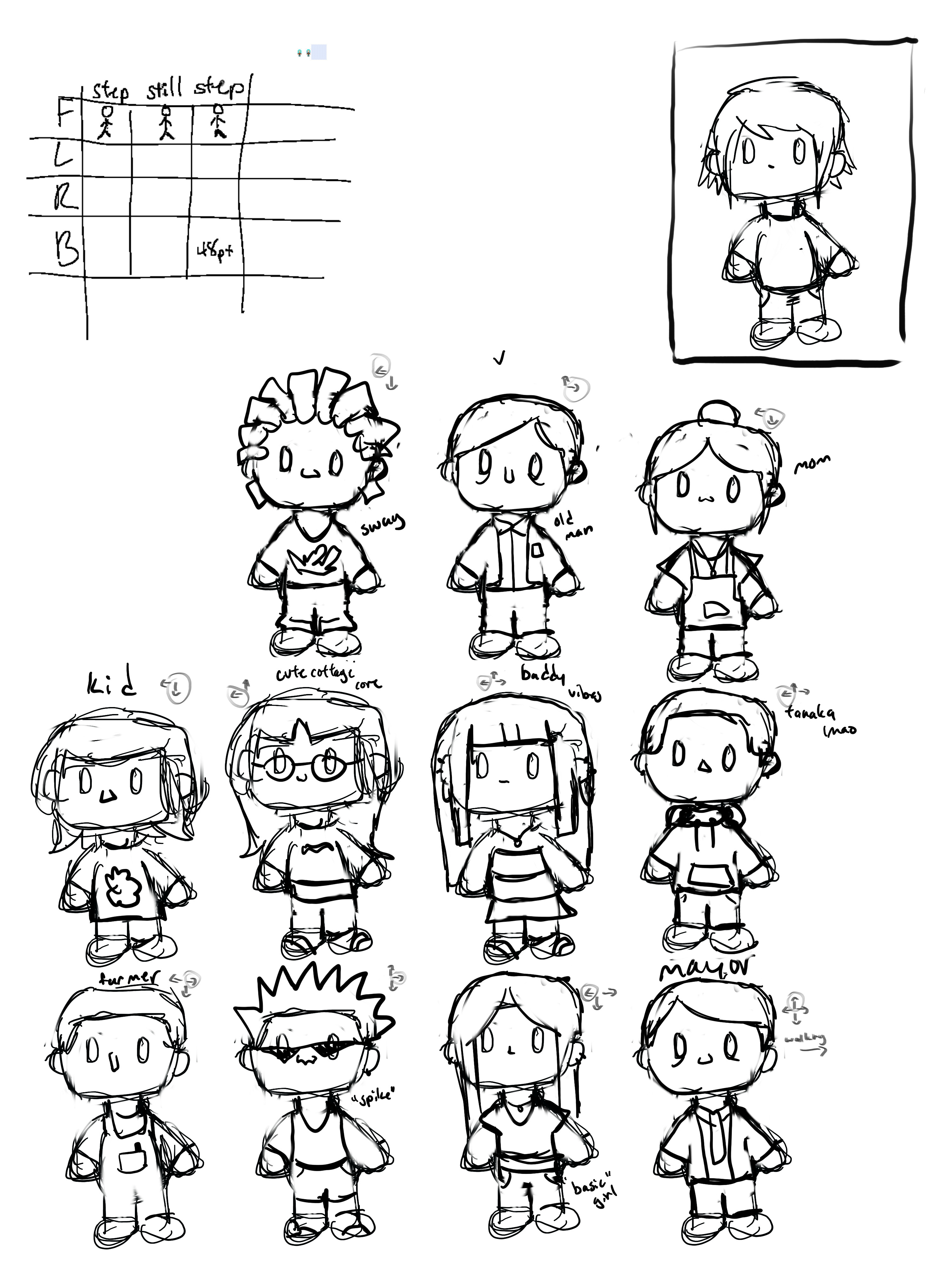 Character idea sketches