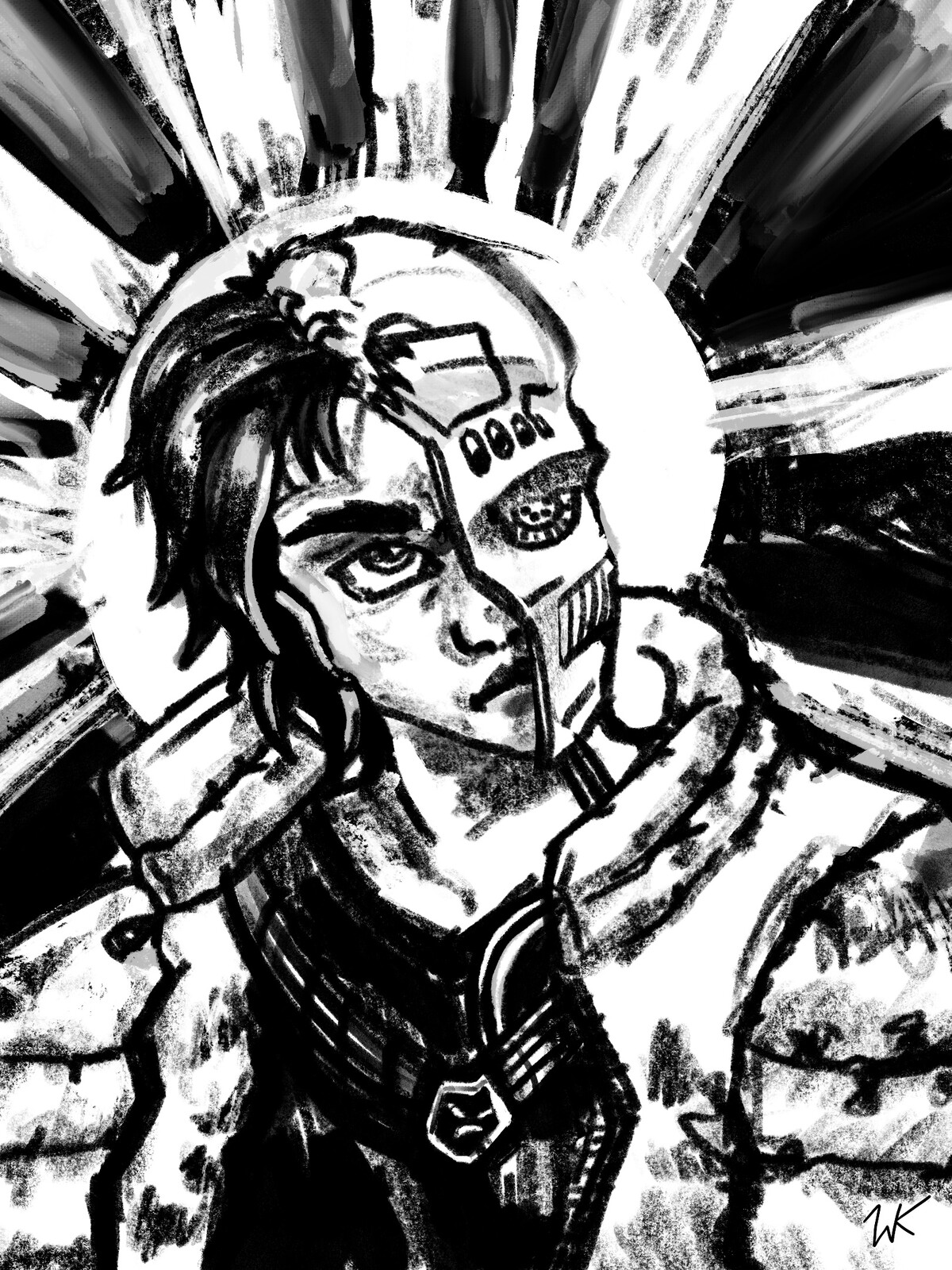 Black and white version of a sketch I made. I was practicing drawing an emotional state.