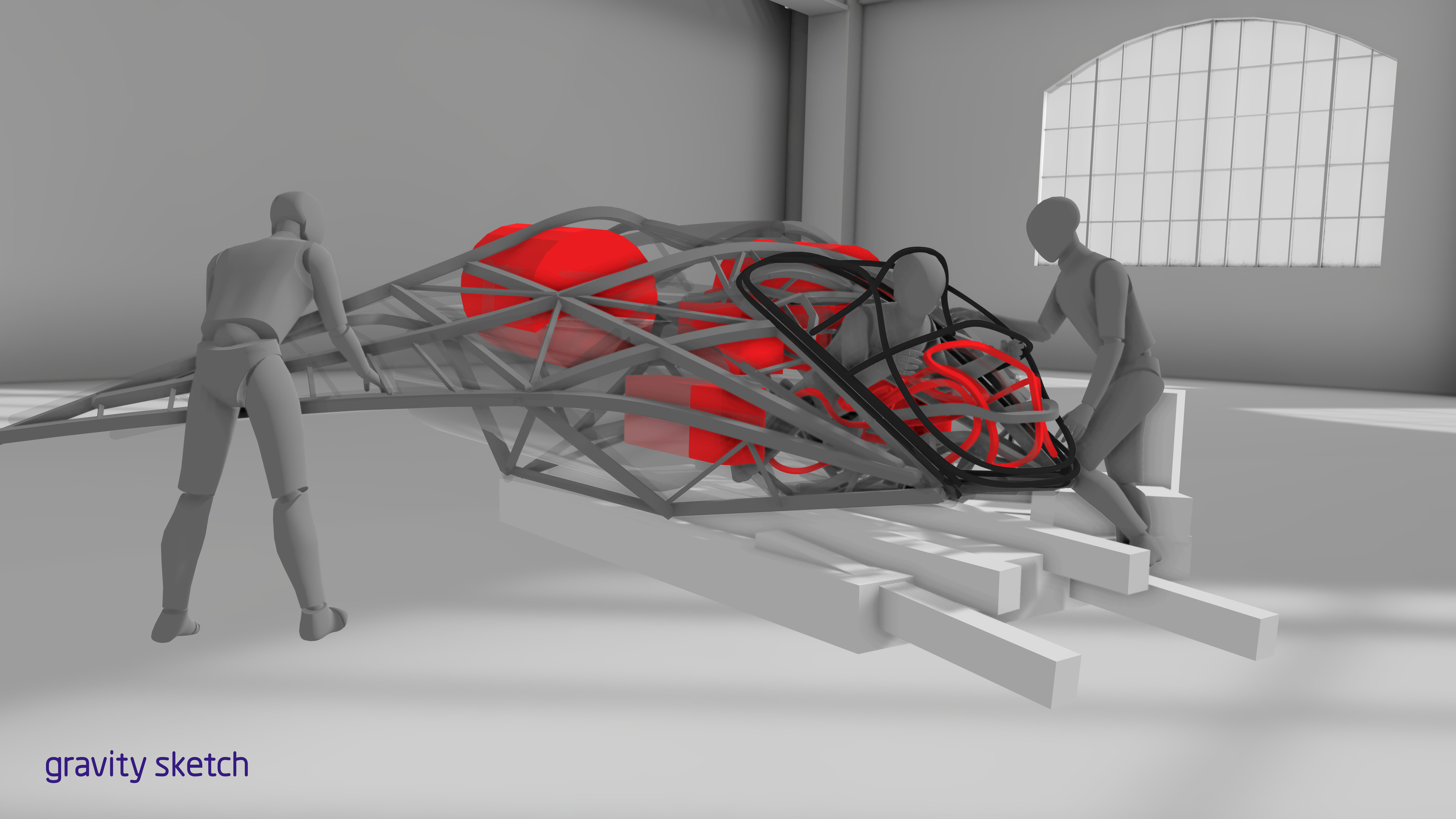 Gravity Sketch Mock-Up for setting up the weight and scale of the vehicle. Modeling from inside-out