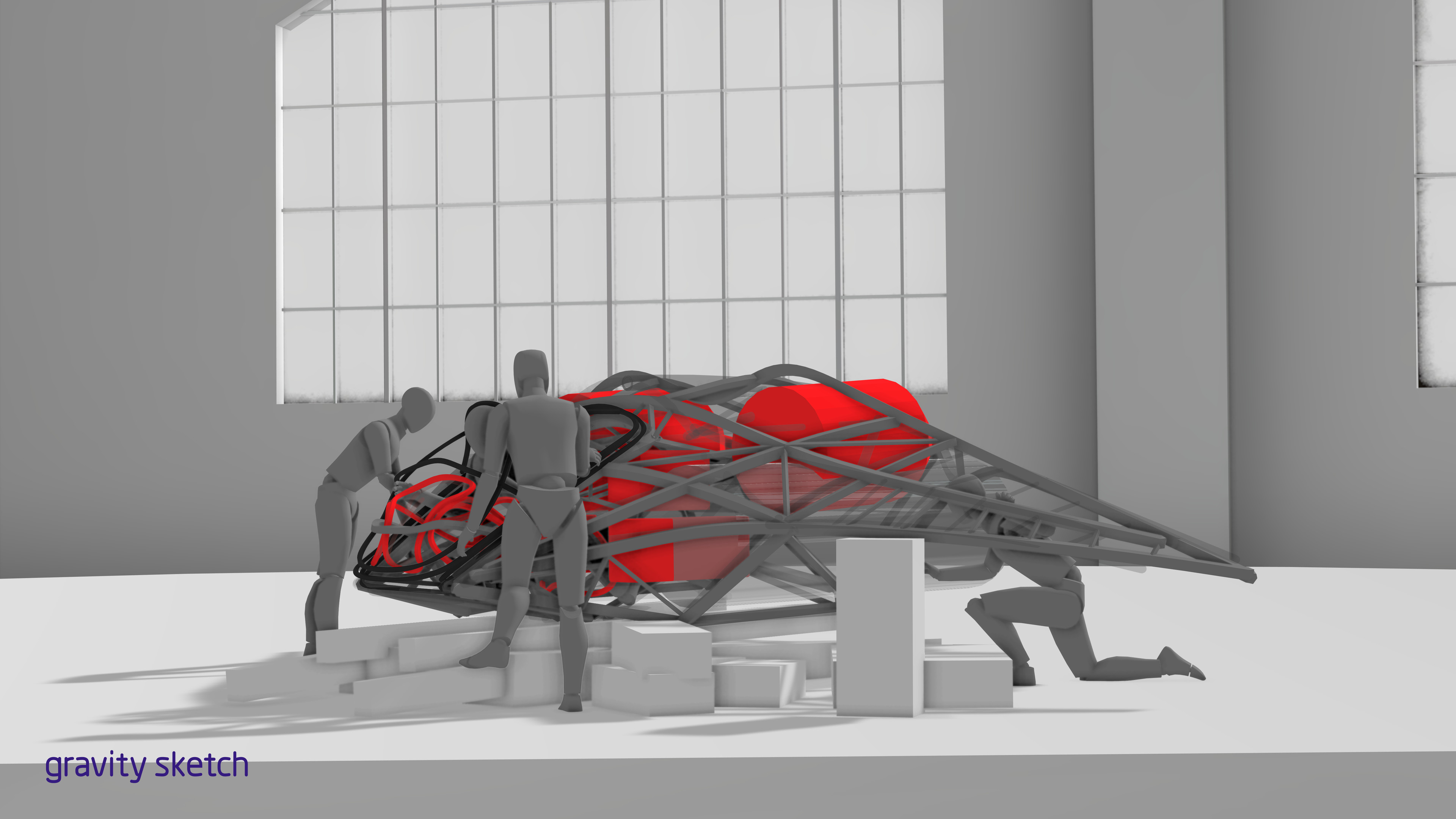 Gravity Sketch Mock-Up for setting up the weight and scale of the vehicle. Modeling from inside-out