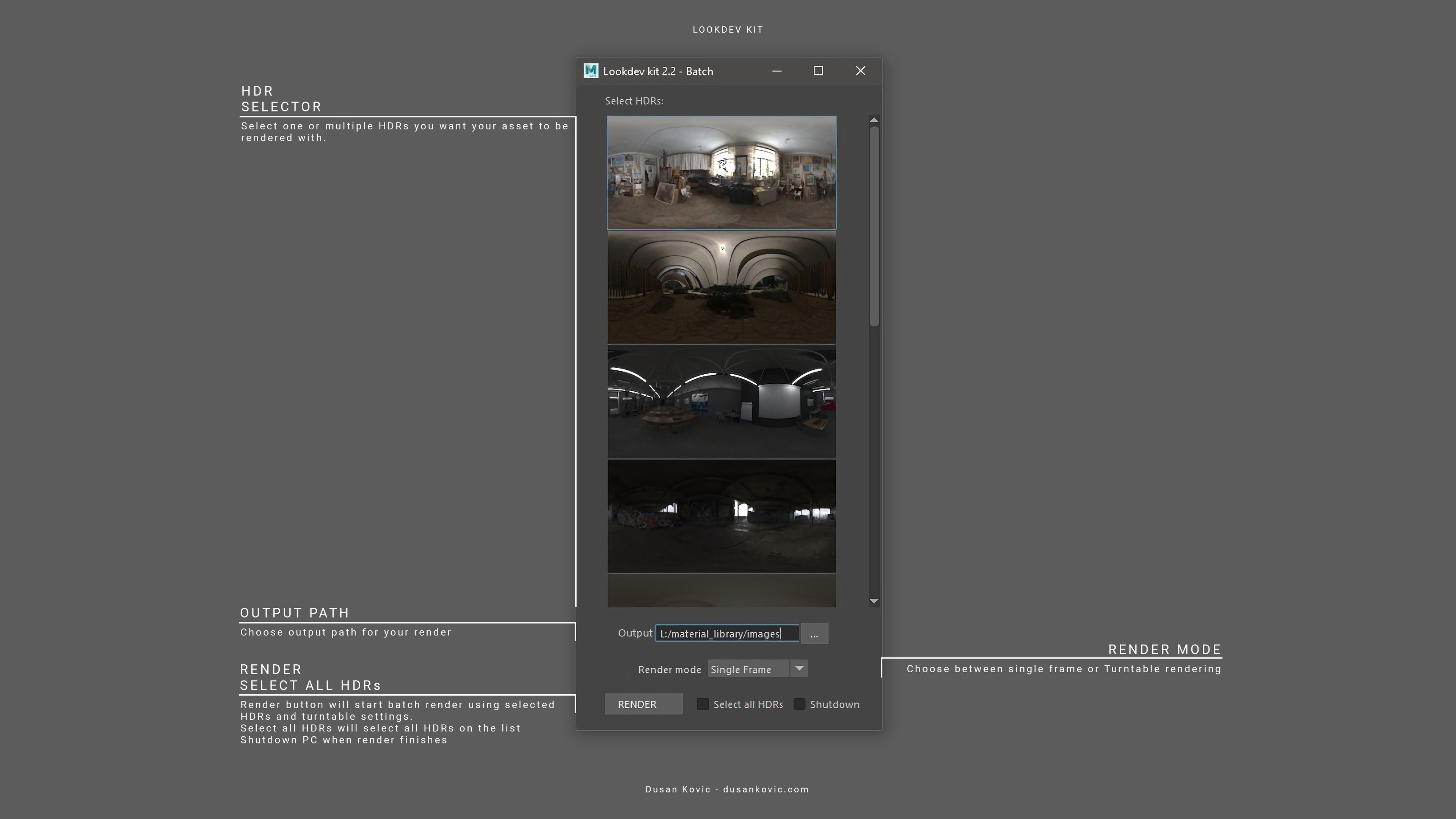 Batch renderer setup window