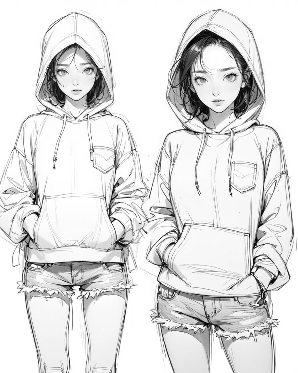 4K Anime Reference Art for Artists and Enthusiasts 399 Unique Beauties in Hoodies Character Sketch Reference and Designs Reference Art V1 4K in shop