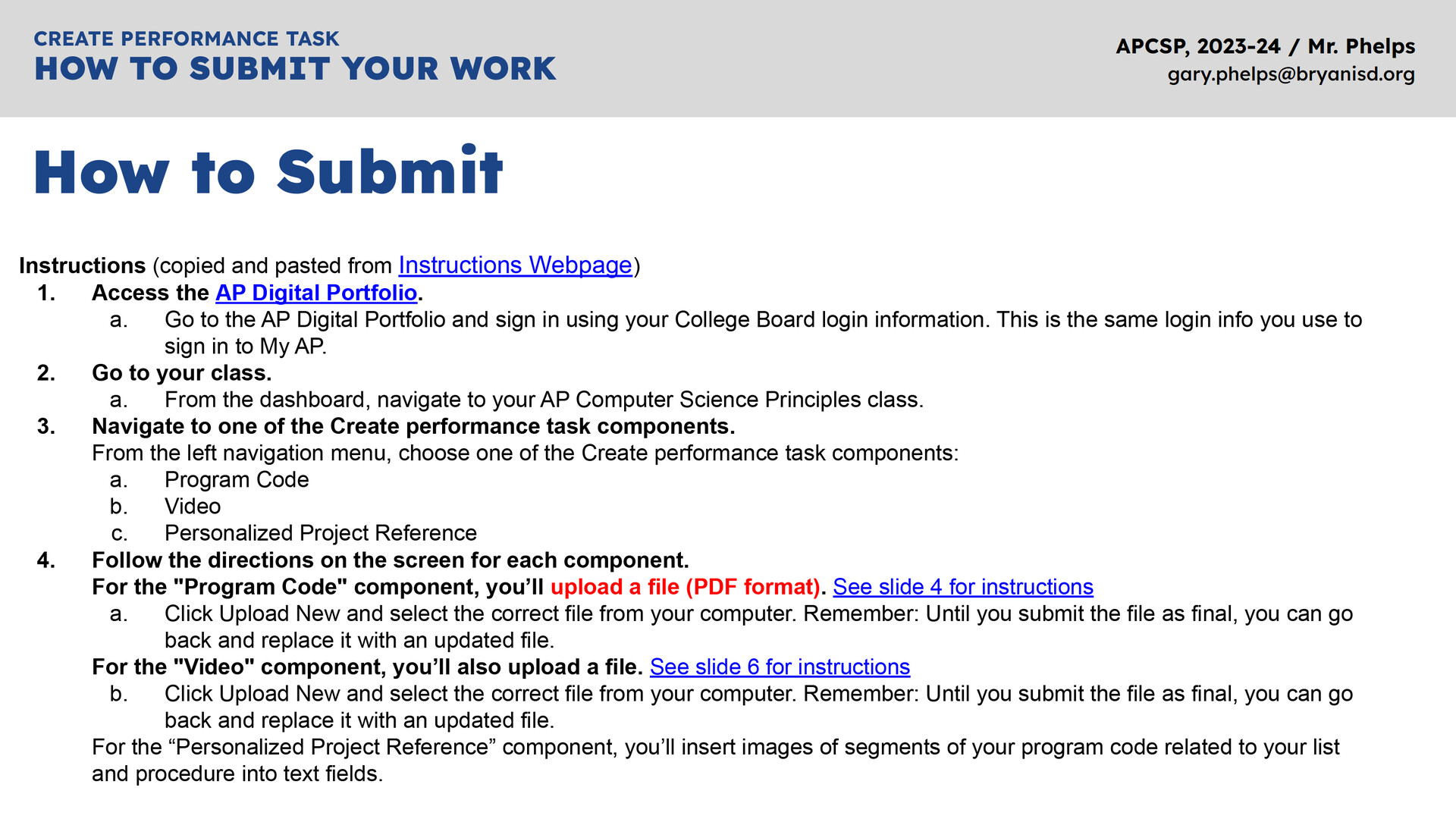 Gary Phelps - Slides, AP Computer Science Principles Create Performance ...