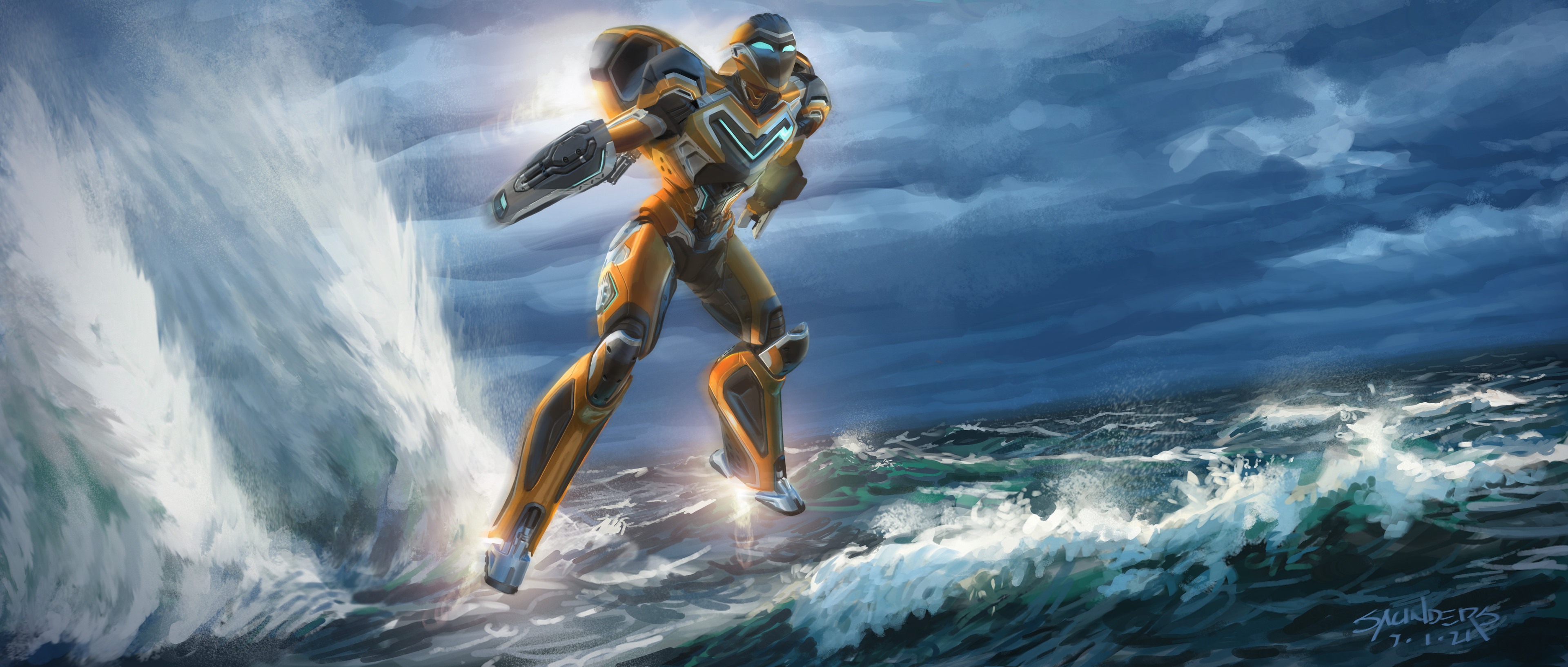 Cribbing on the classic "jet fighter over water" imagery.